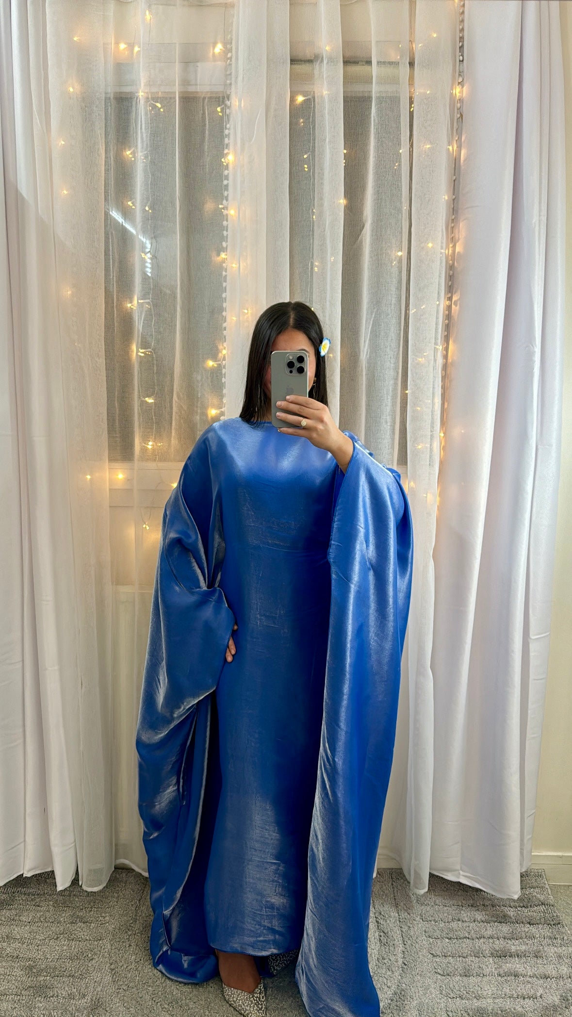 Abaya Najia satiné bleu