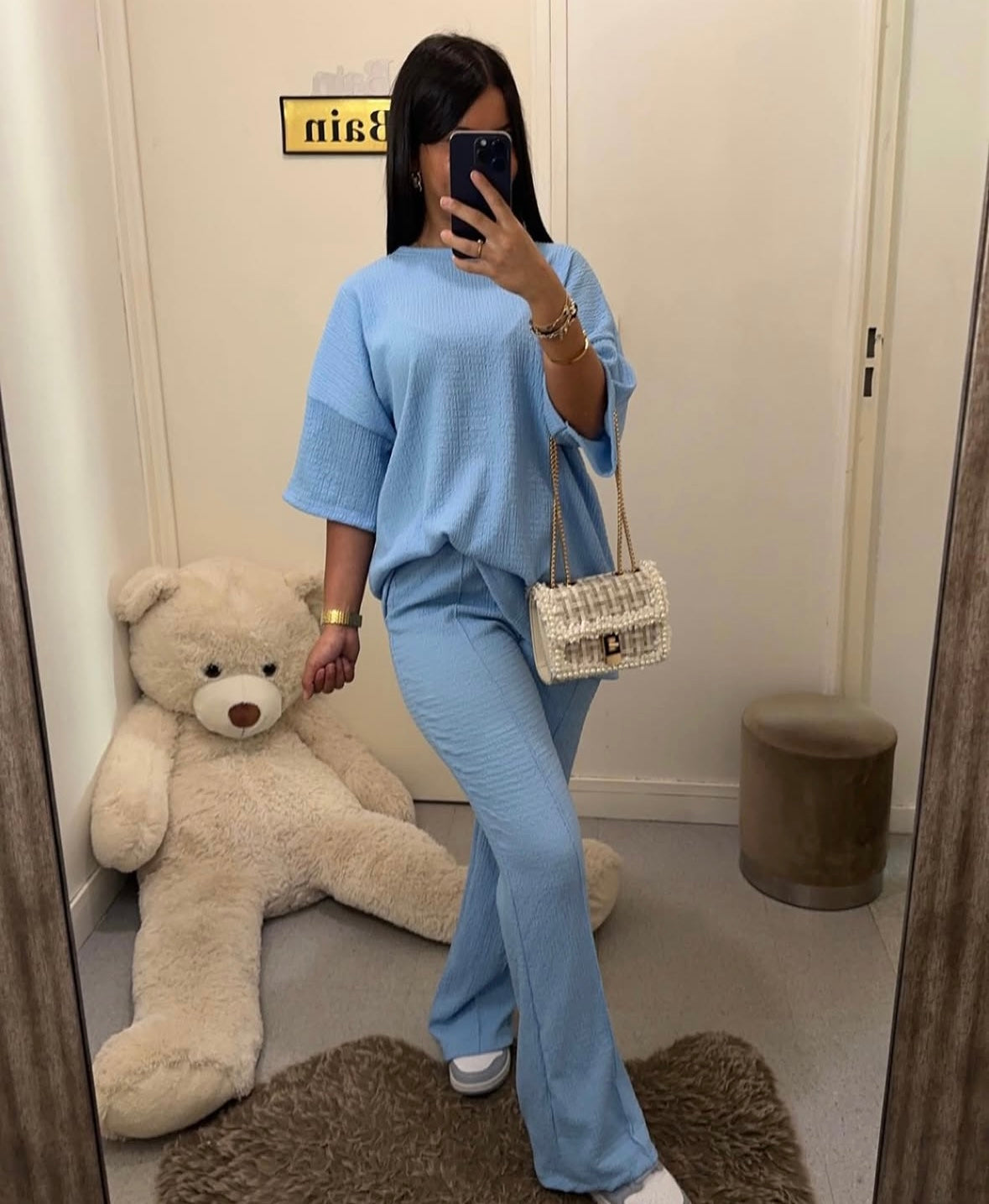 Ensemble tee shirt décontracté bleu clair