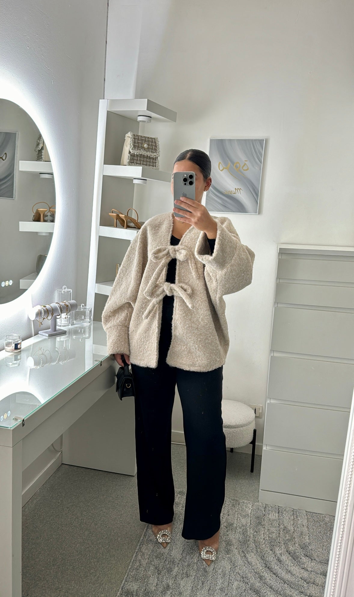 Gros gilet à noeud beige