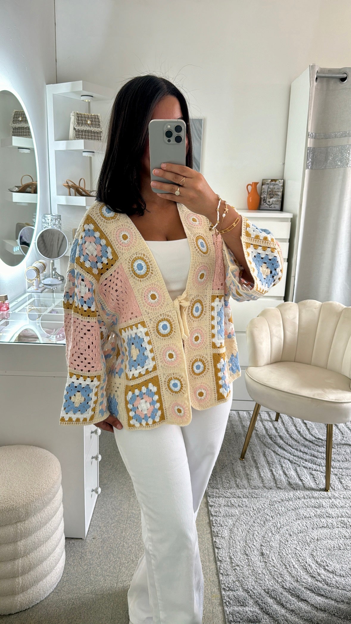 Cardigan en crochet à lacet multicolore