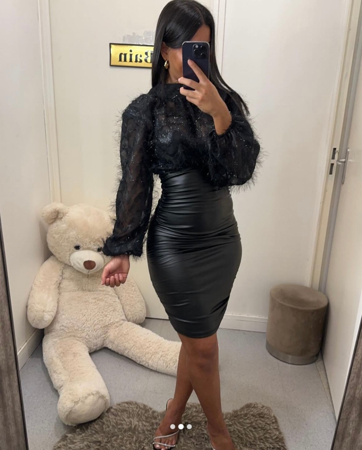 Robe bi matière à plume noir