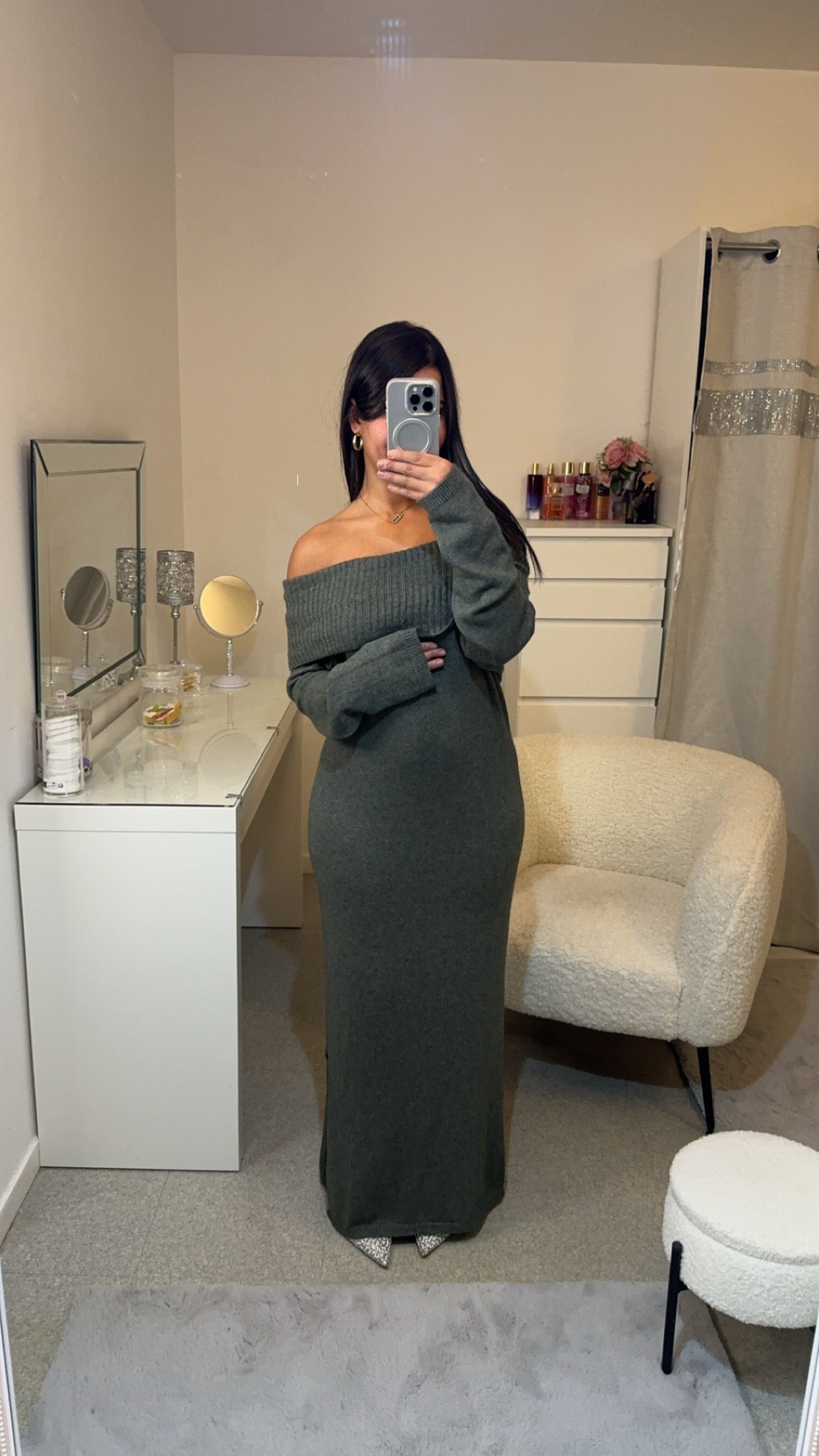Robe col bateau vert
