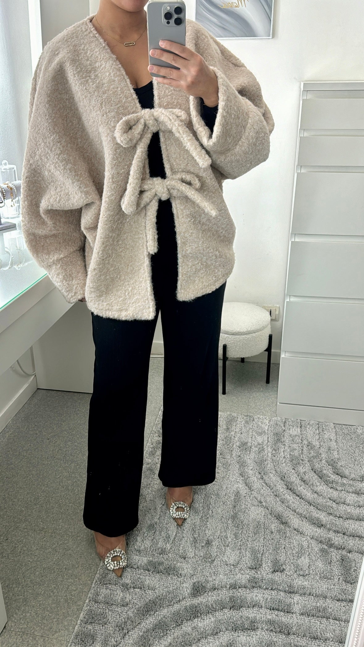 Gros gilet à noeud beige