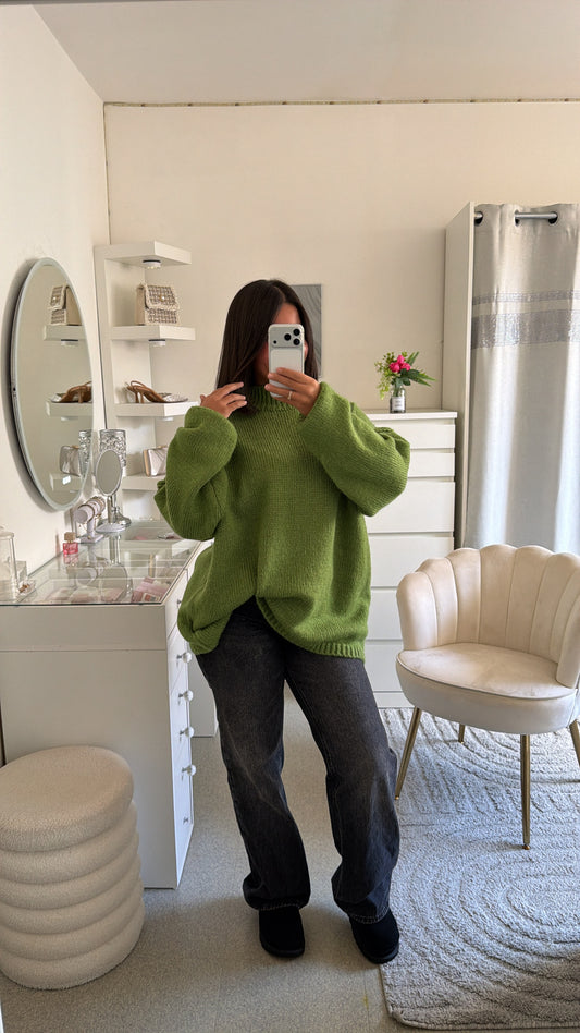 Pull épais long vert olive
