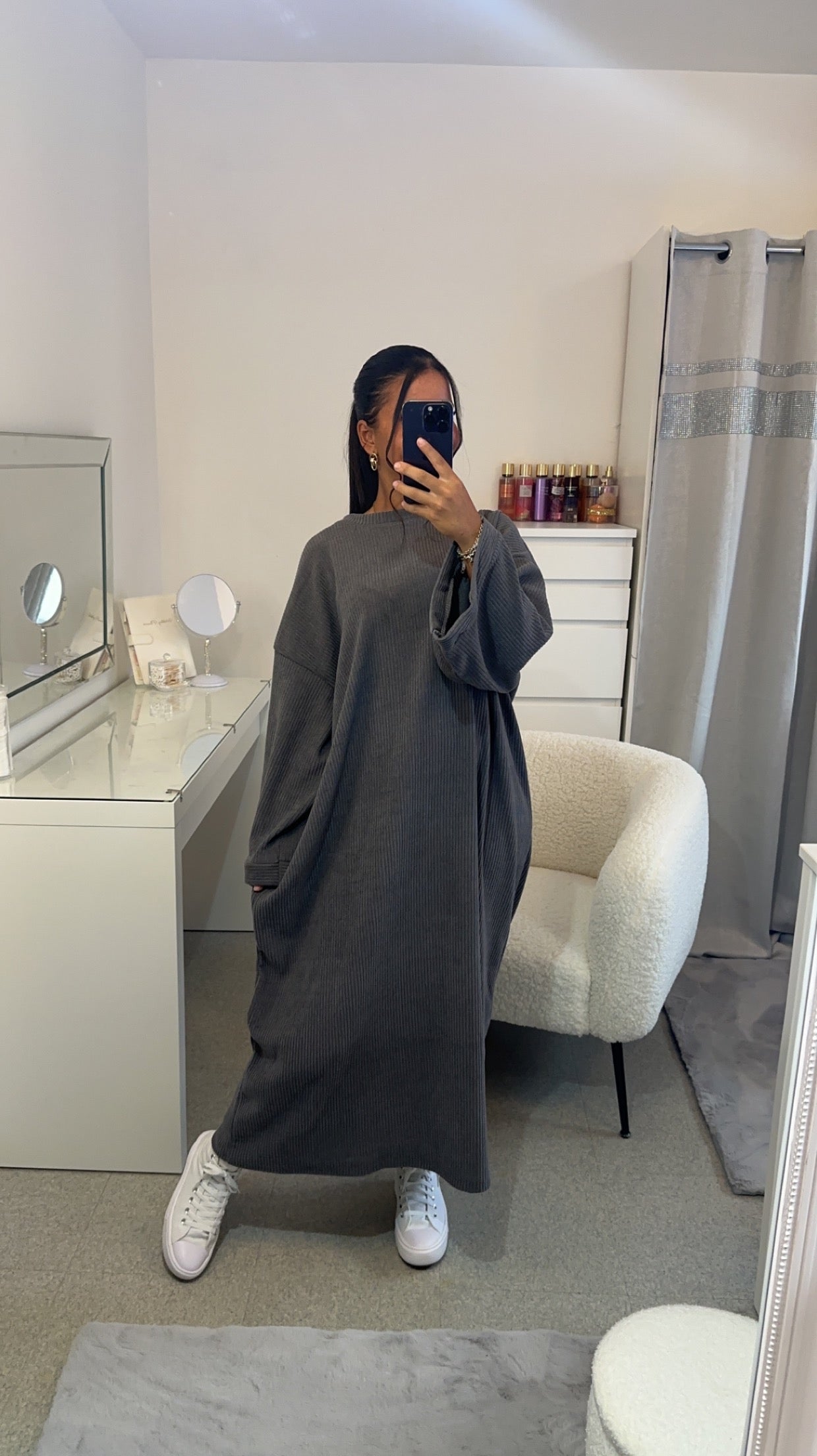 Robe velours longue épaisse gris