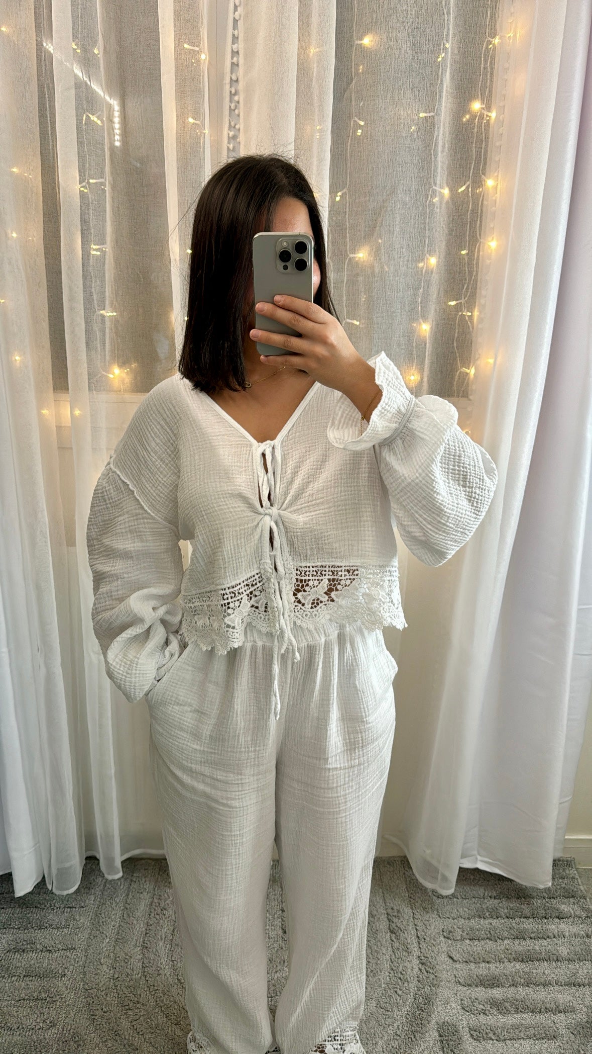 Ensemble Bohème en gaz de coton blanc