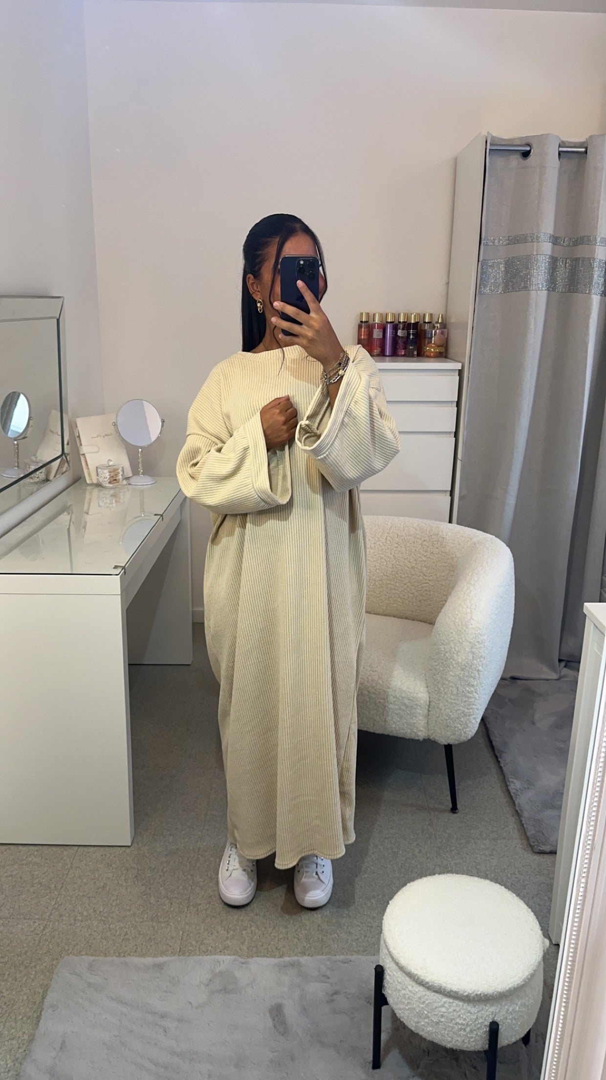 Robe velours longue épaisse beige