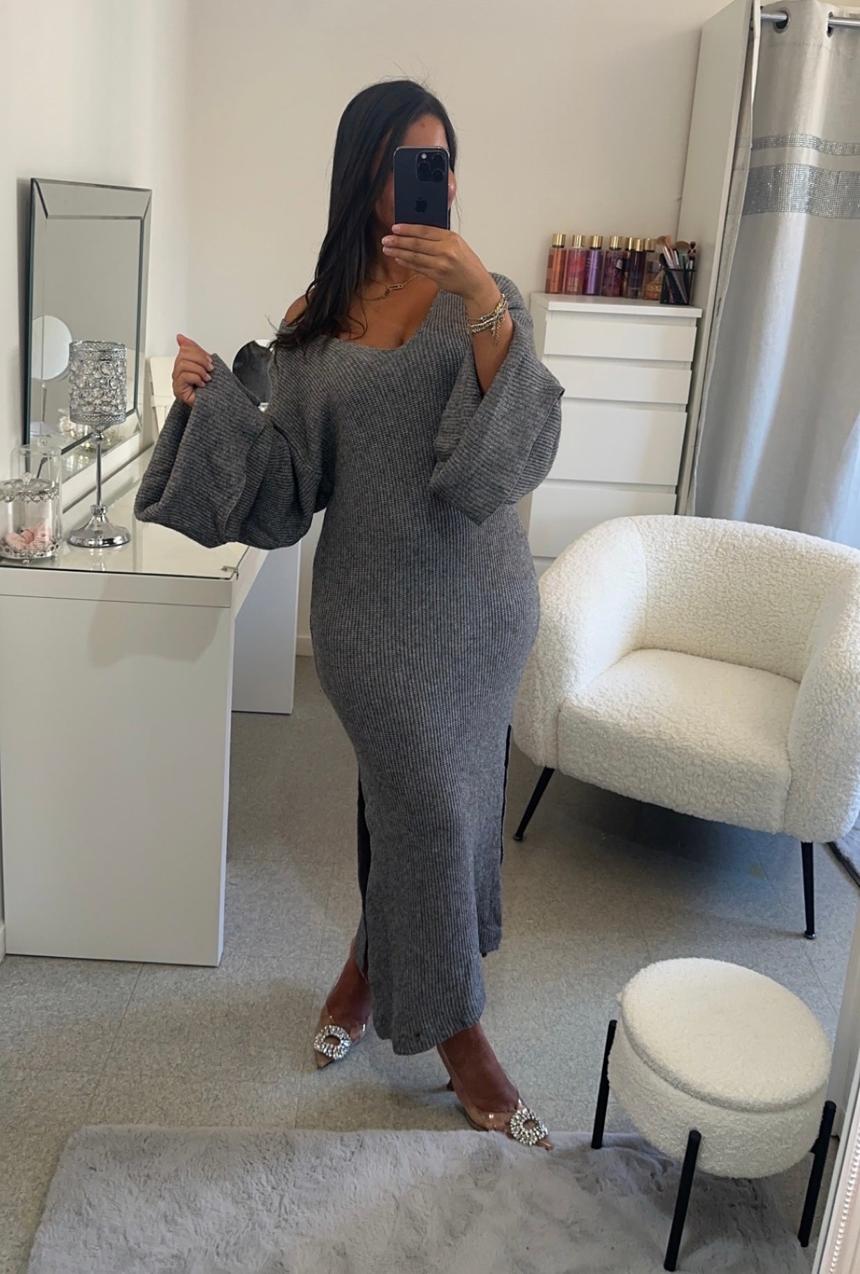 Robe manche bouffante gris