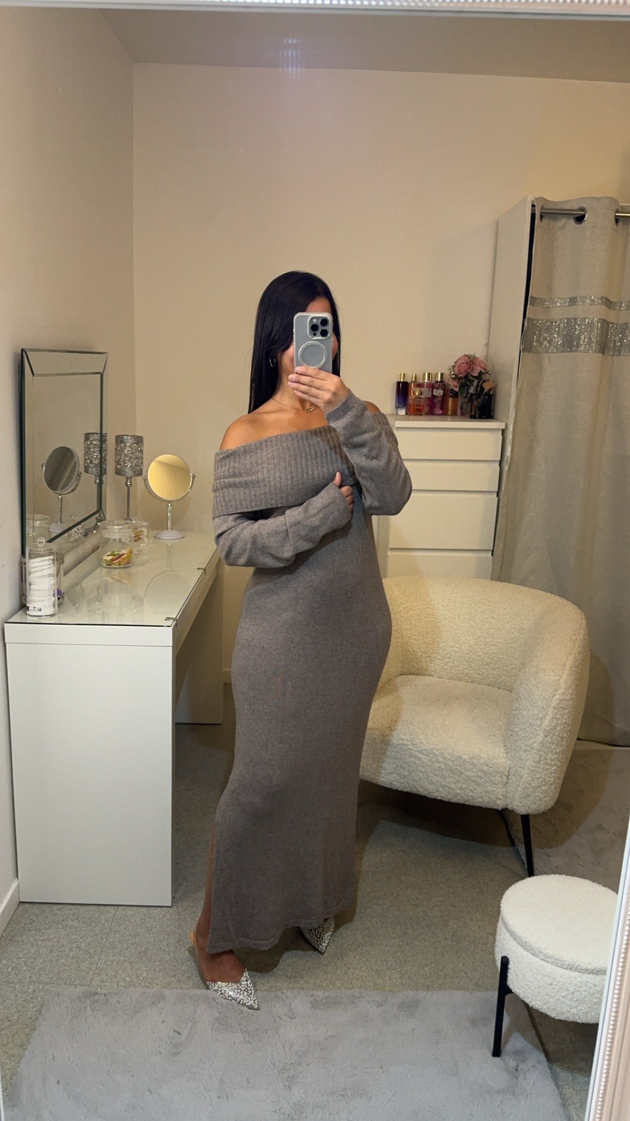 Robe col bateau taupe