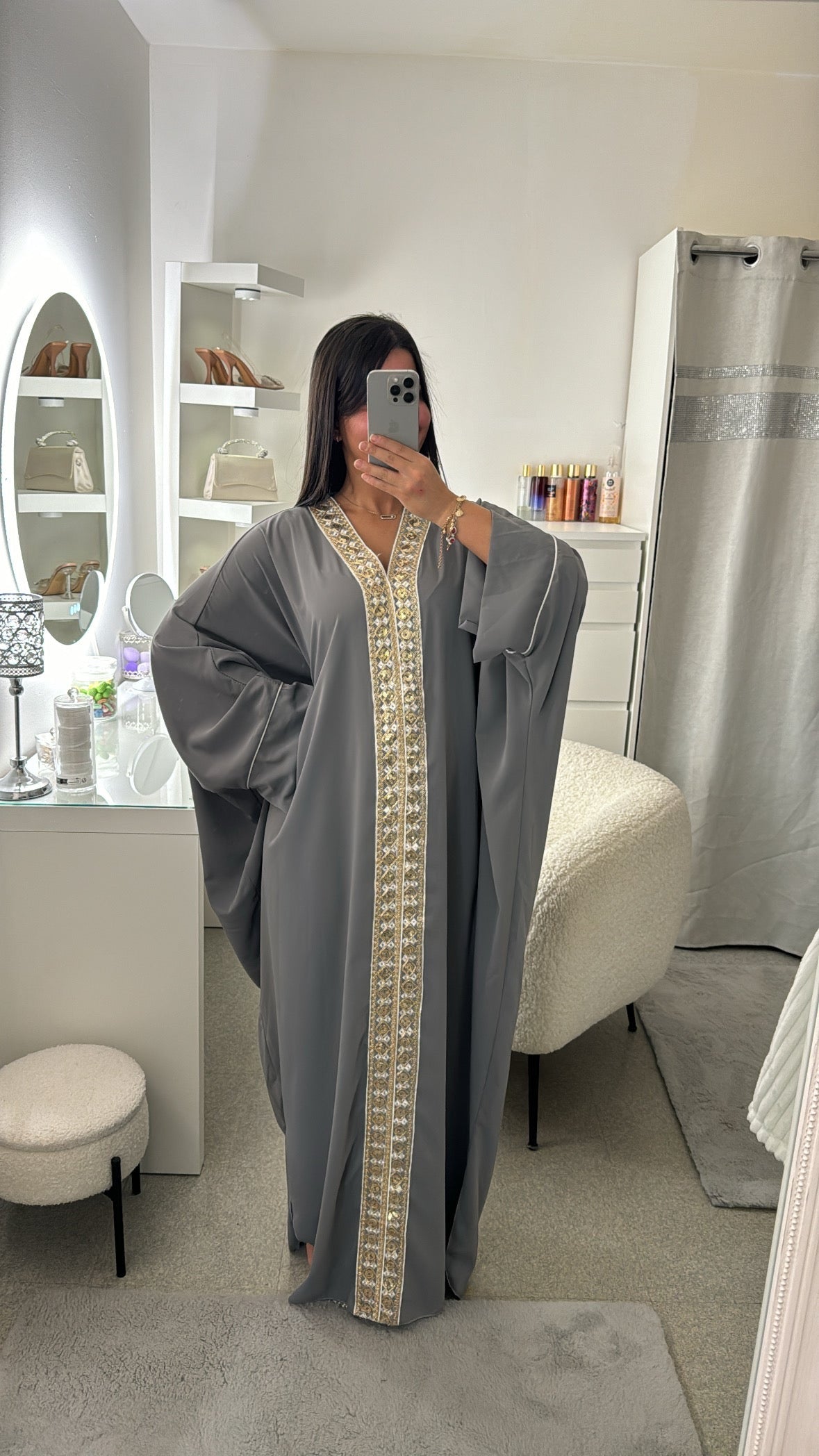 Abaya Sofia avec strass gris