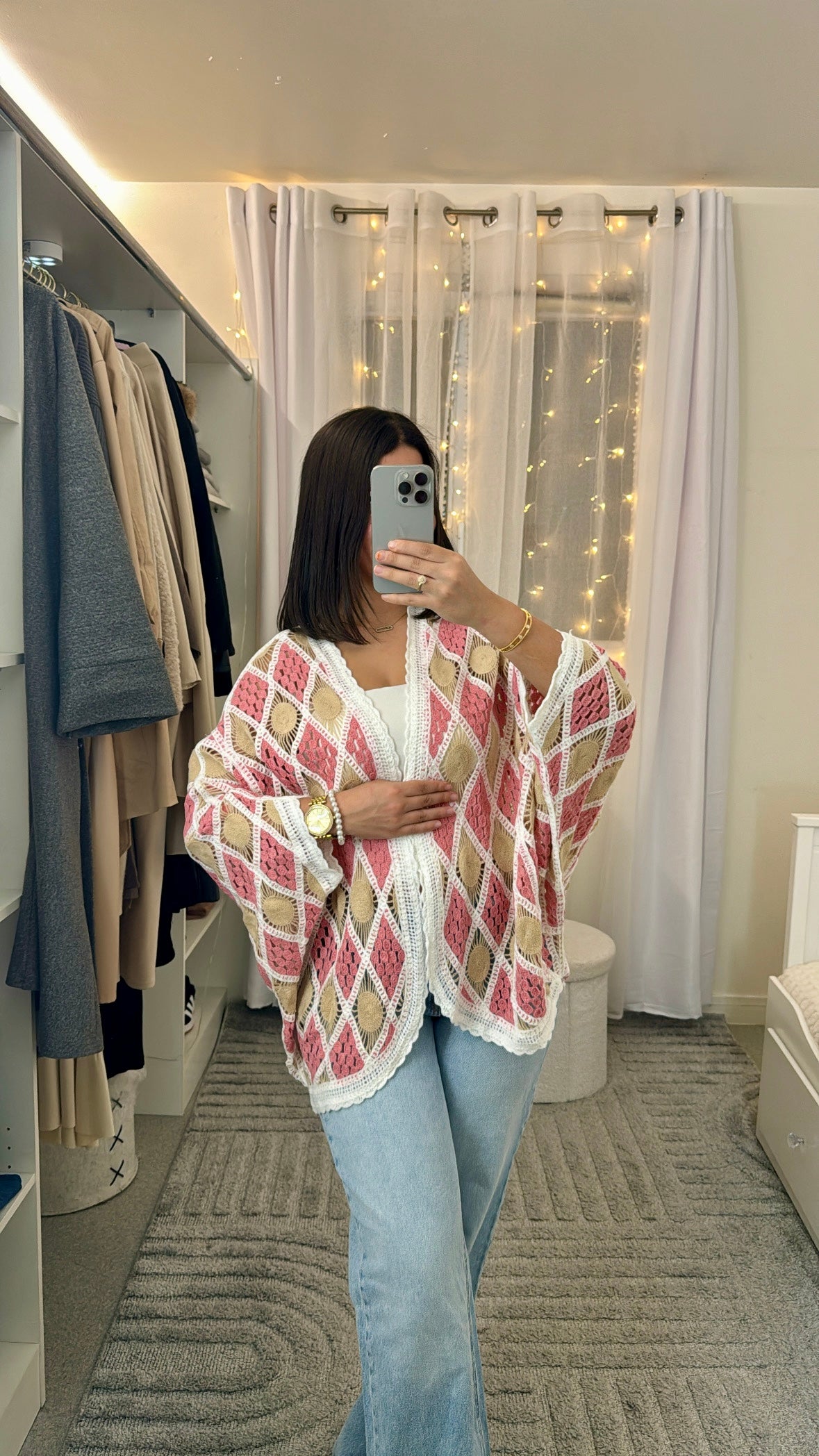 Gilet Amina style bohème rose