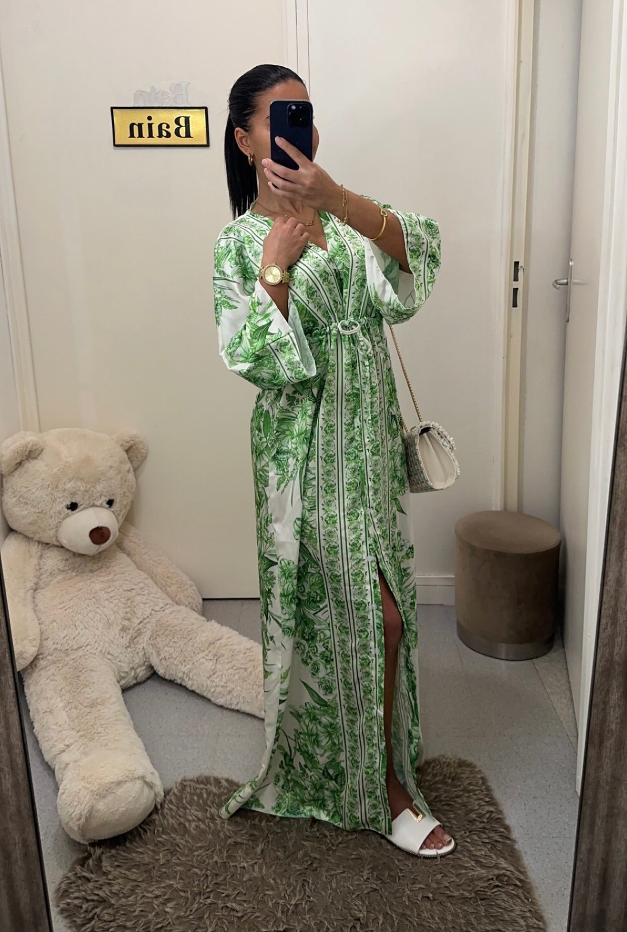 Robe kimono à ceinture vert