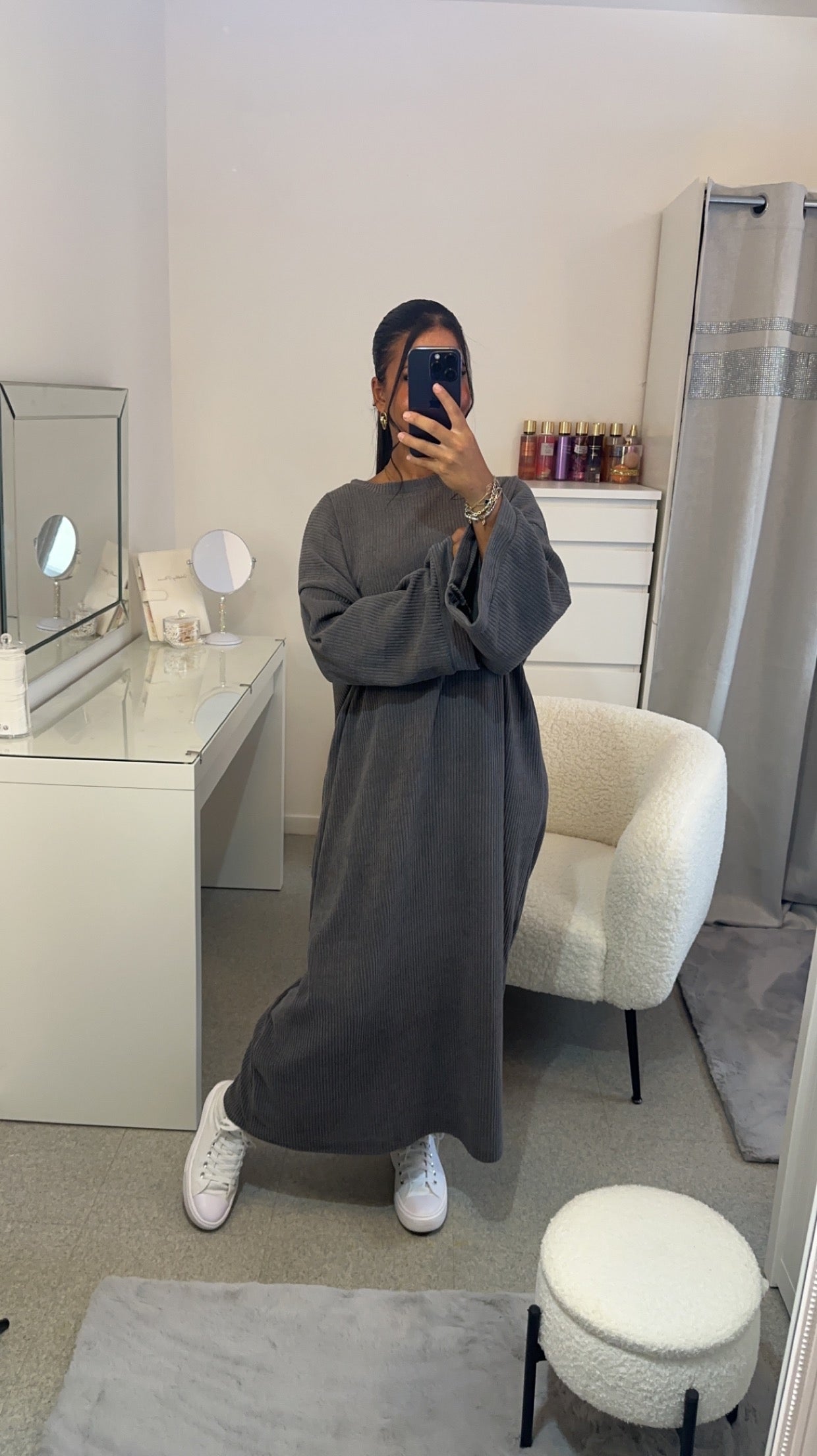 Robe velours longue épaisse gris