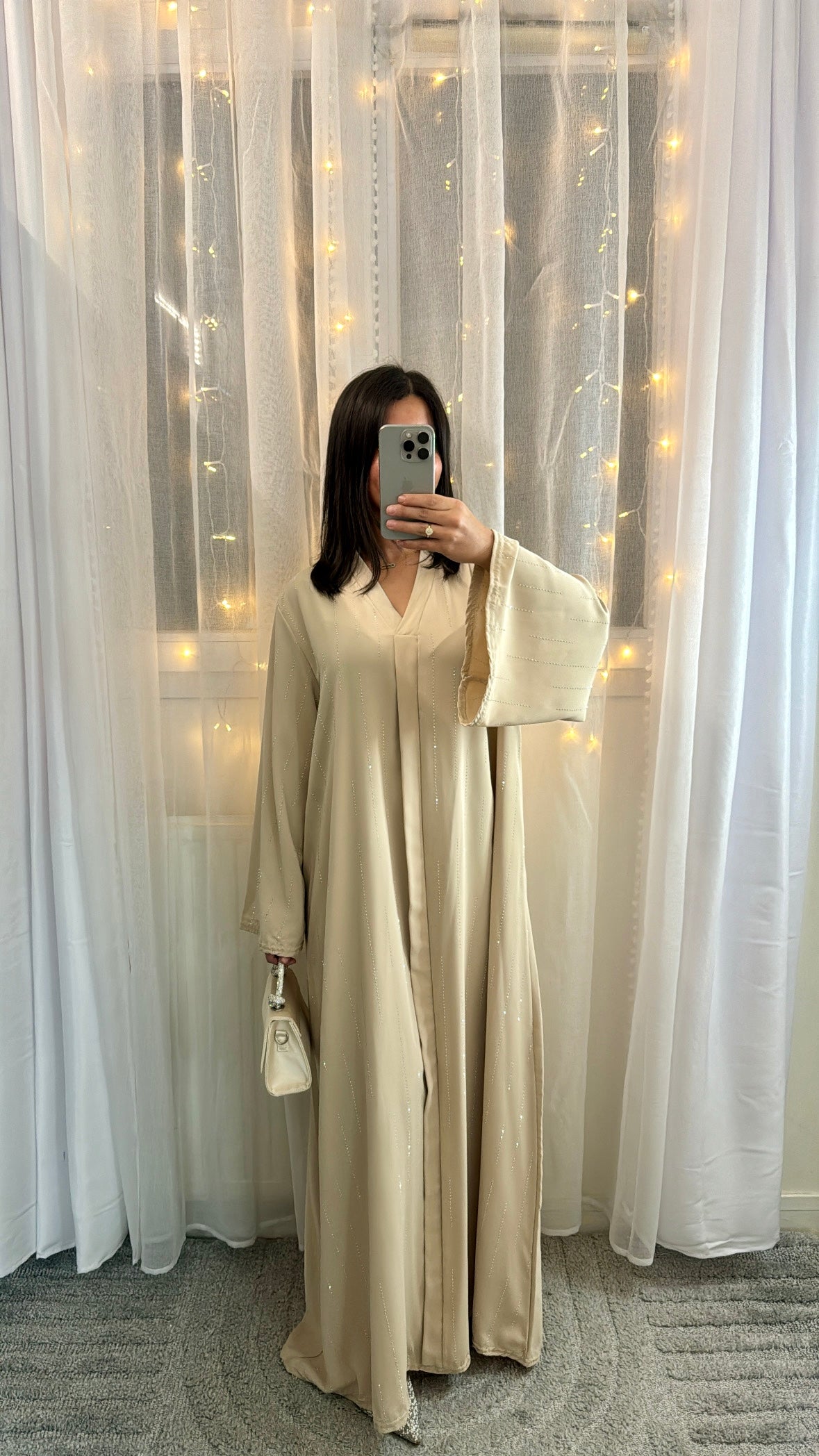 Abaya Inaya à strass beige