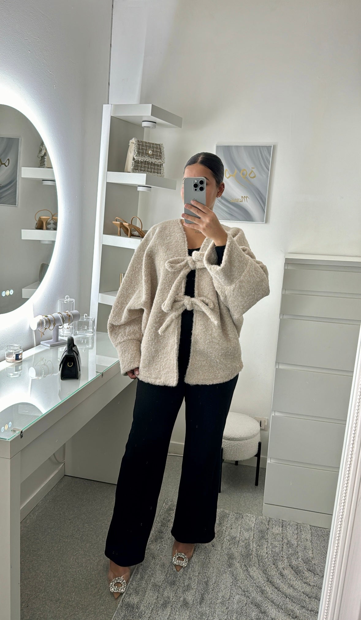 Gros gilet à noeud beige