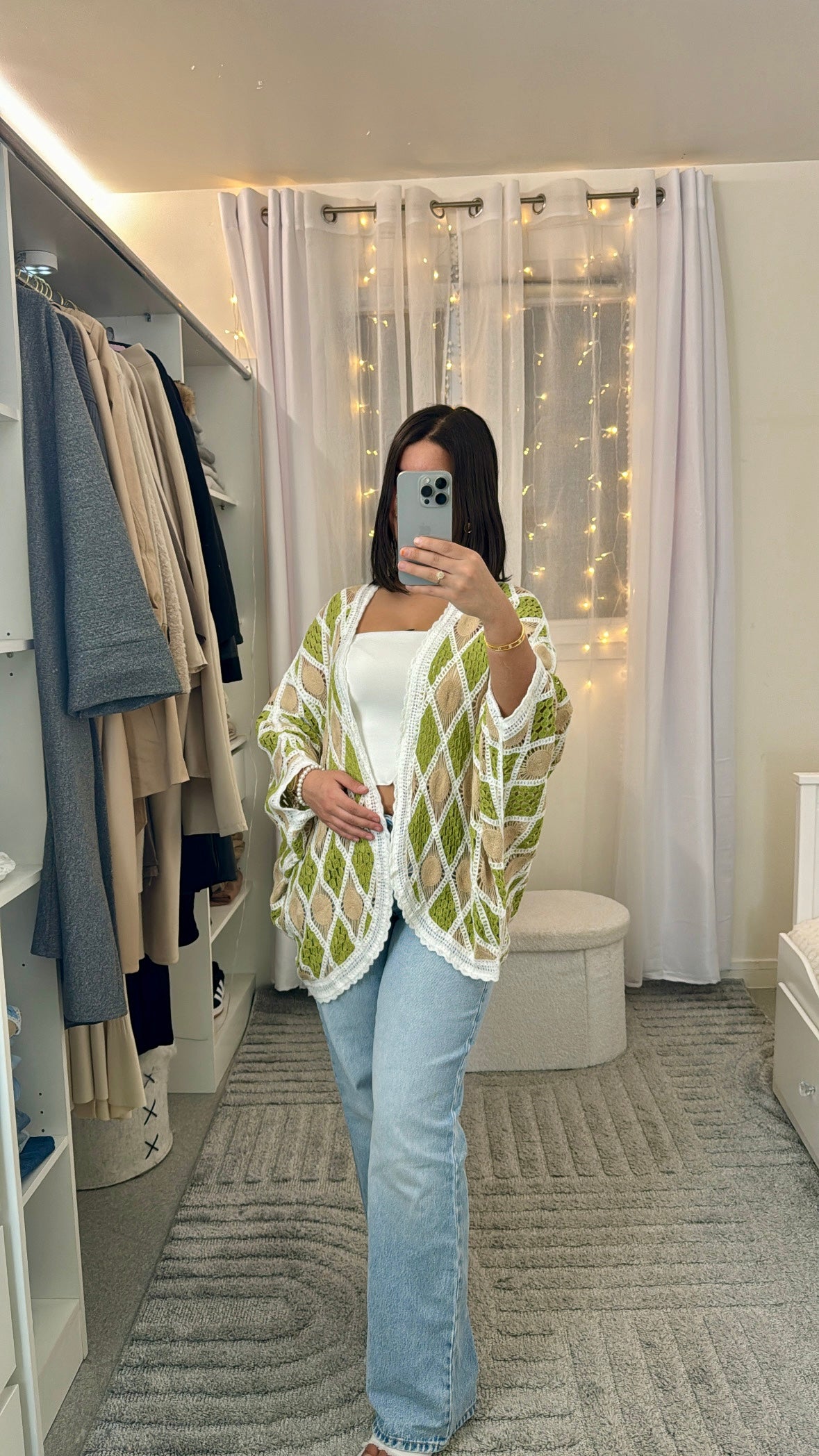 Gilet Amina style bohème vert