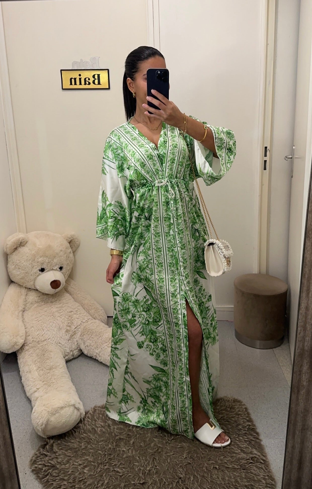 Robe kimono à ceinture vert