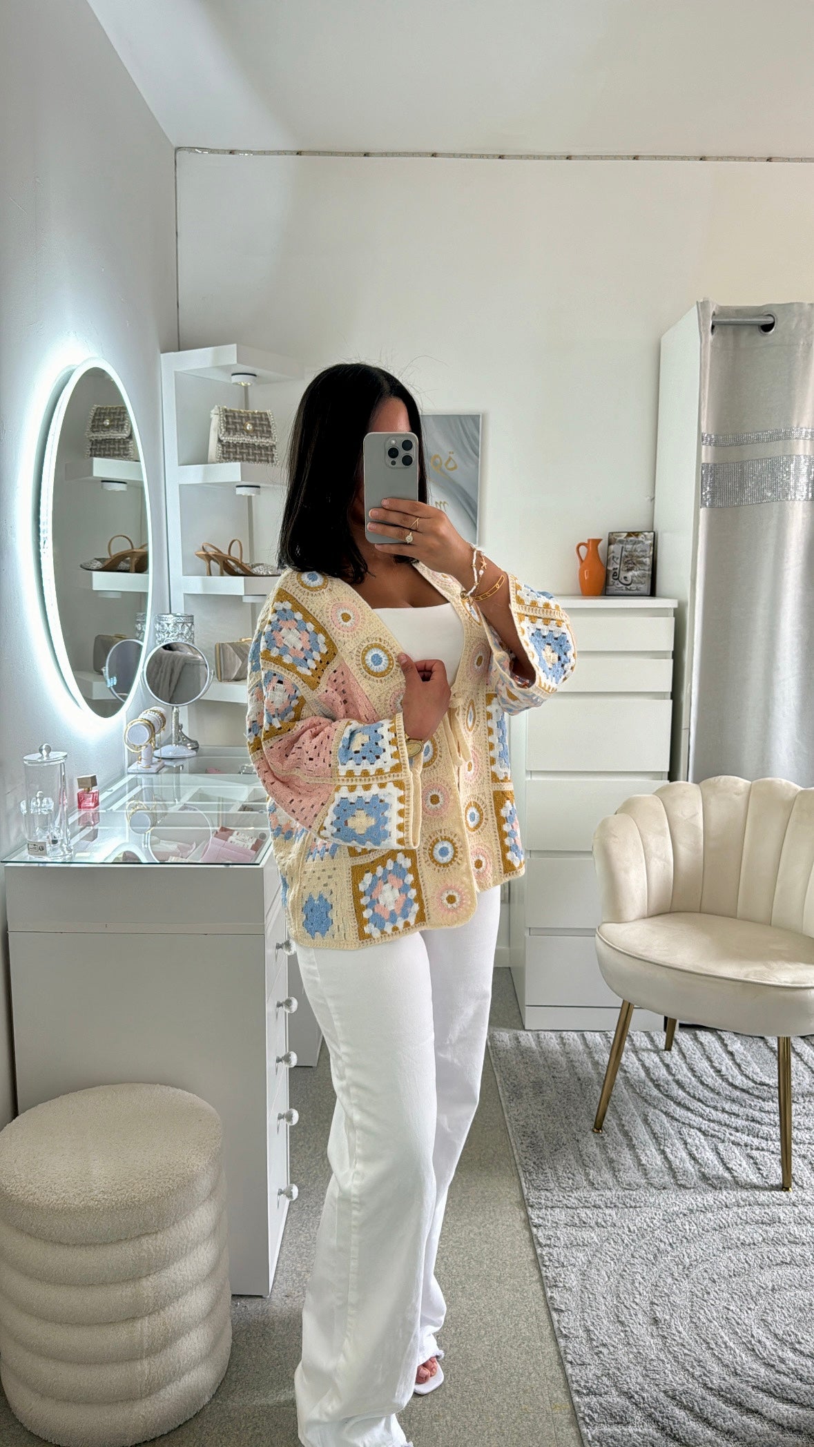 Cardigan en crochet à lacet multicolore