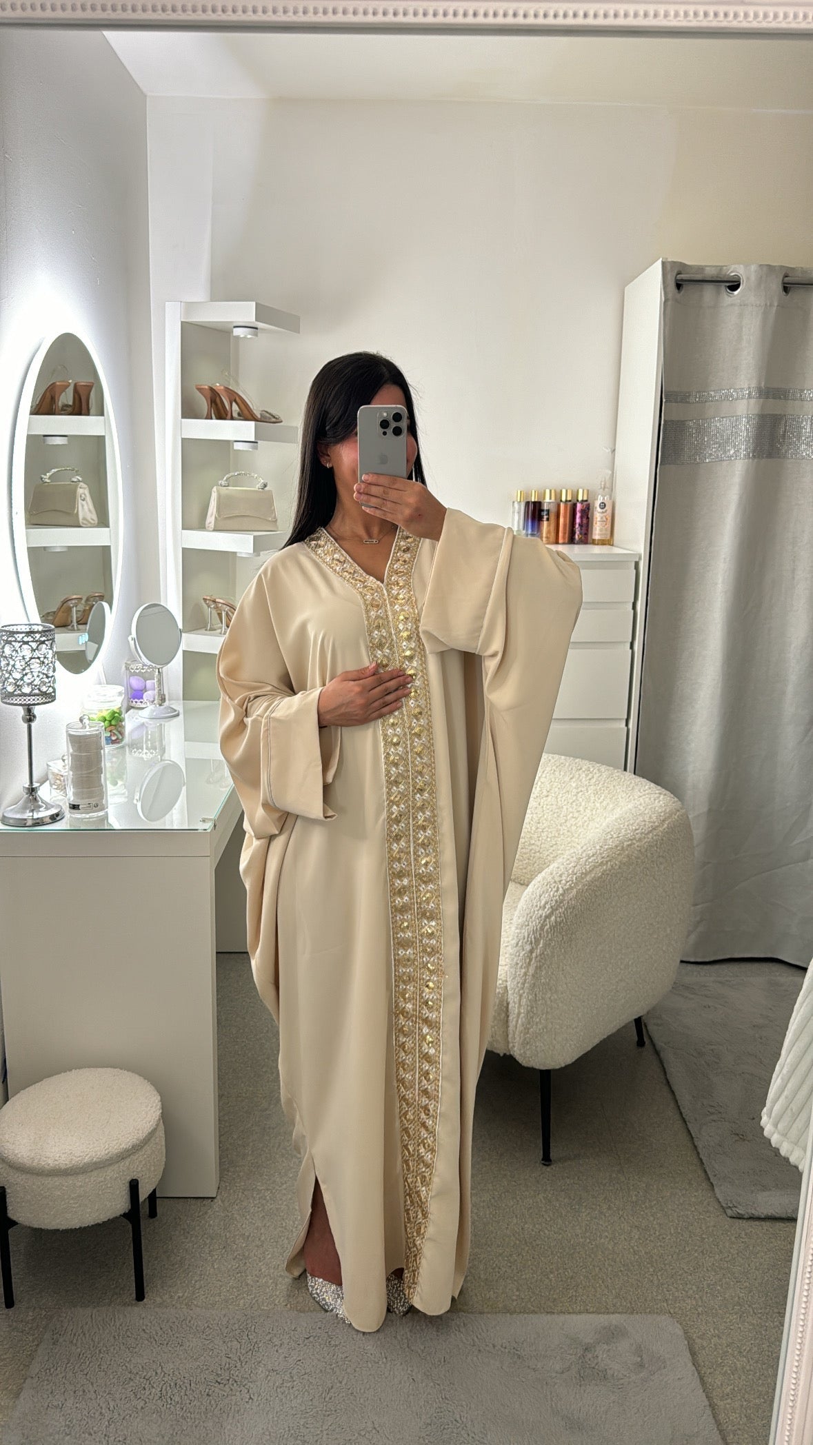 Abaya Sofia avec strass beige