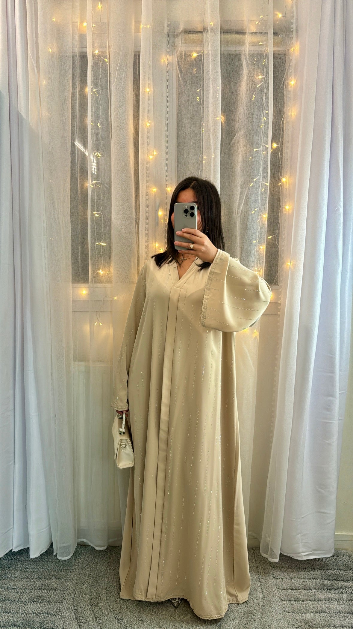 Abaya Inaya à strass beige
