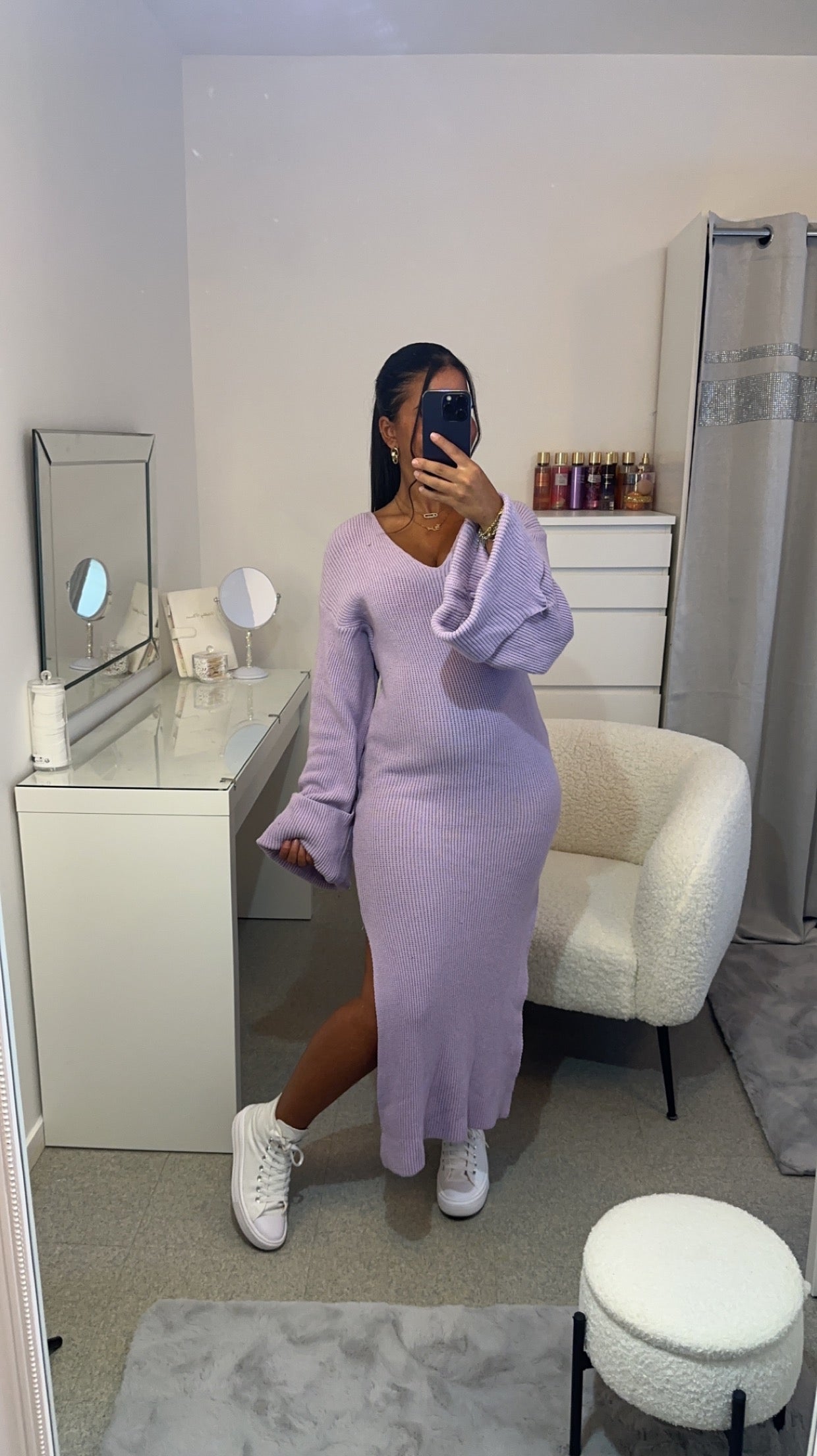 Robe à manche bouffante violet