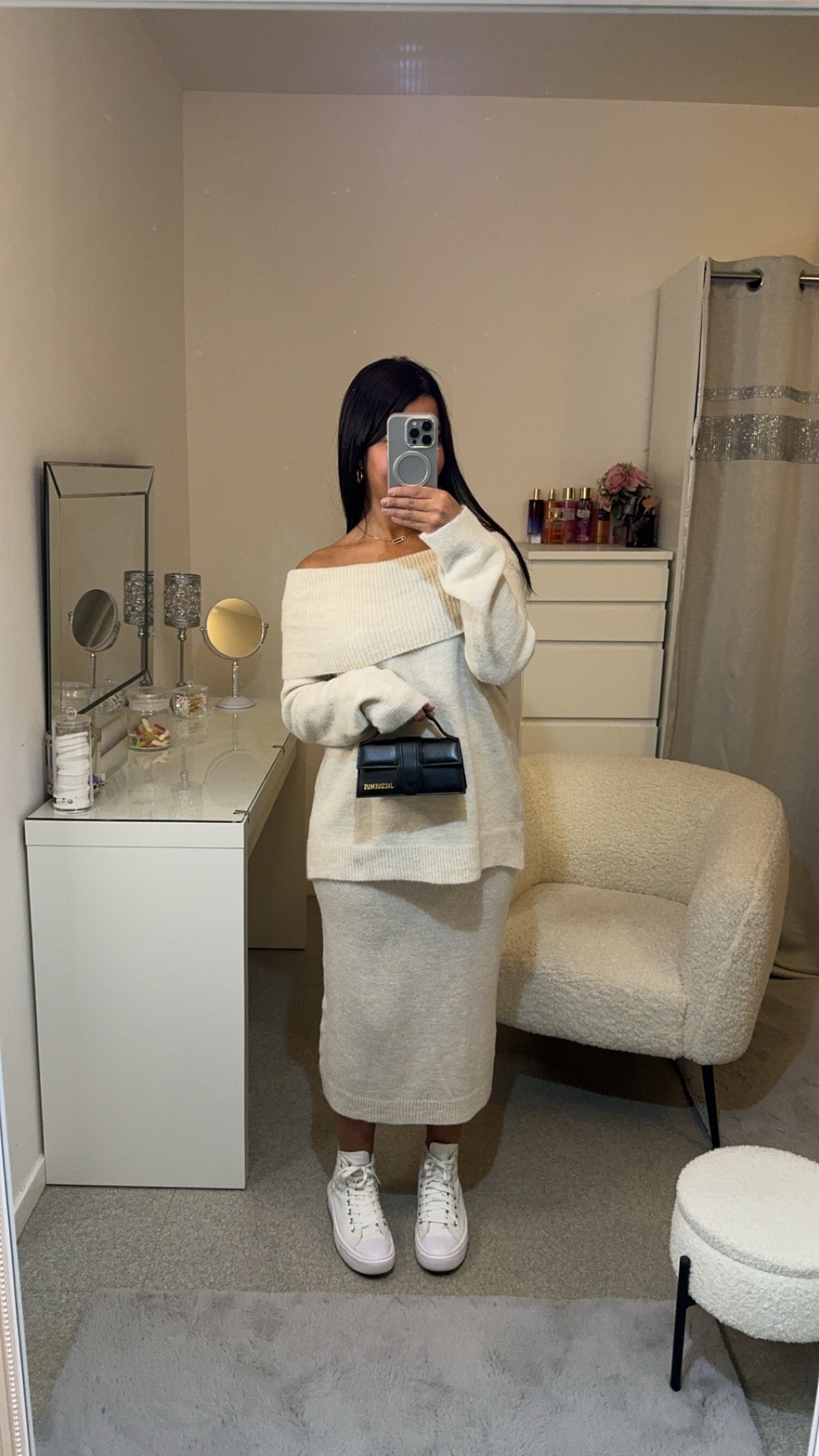 Ensemble jupe col bateau beige