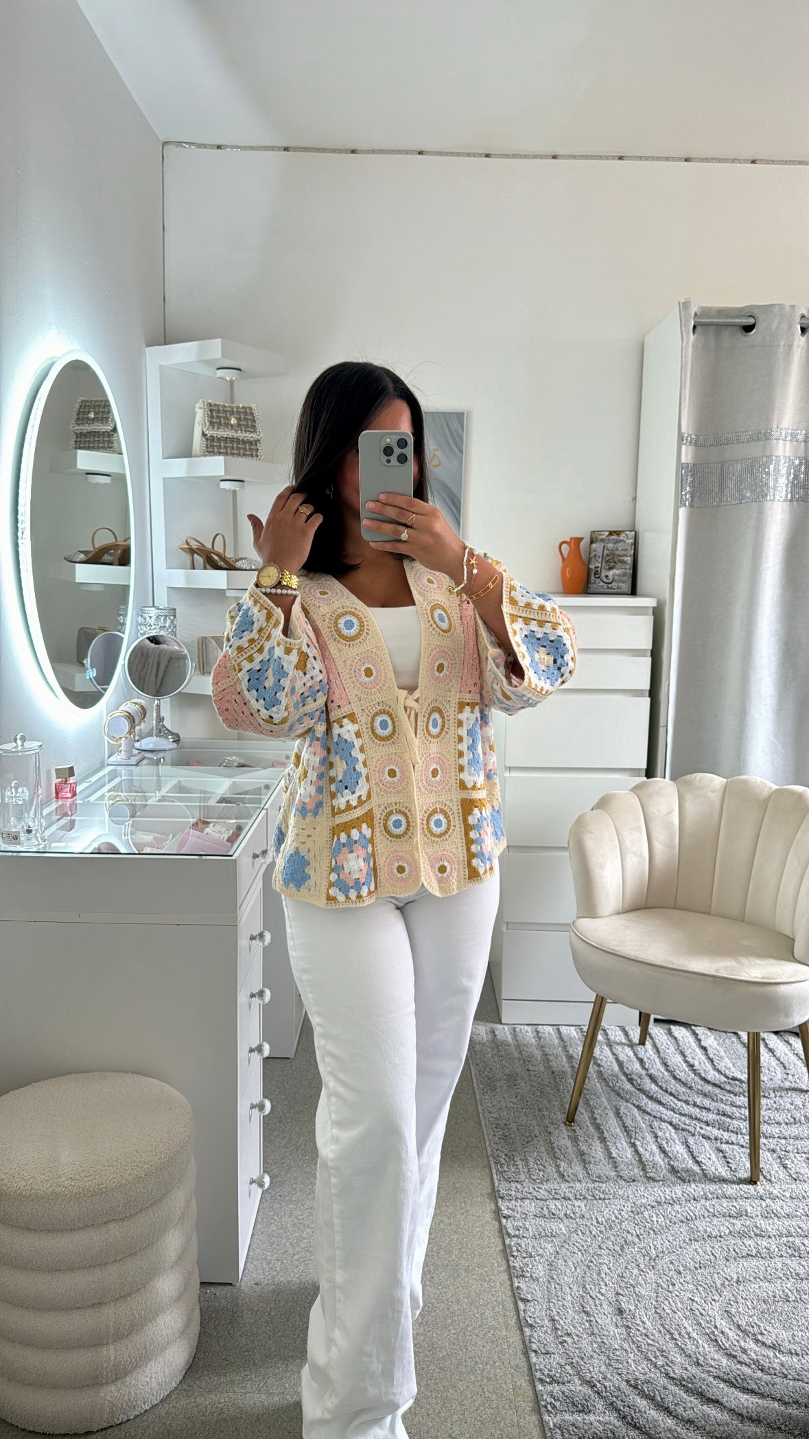 Cardigan en crochet à lacet multicolore