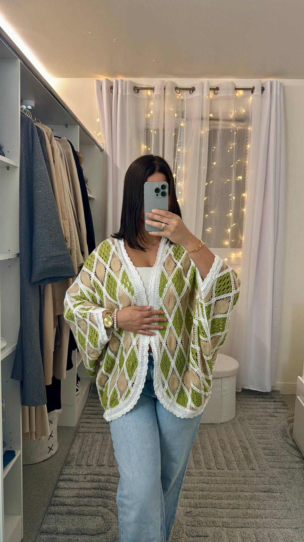 Gilet Amina style bohème vert