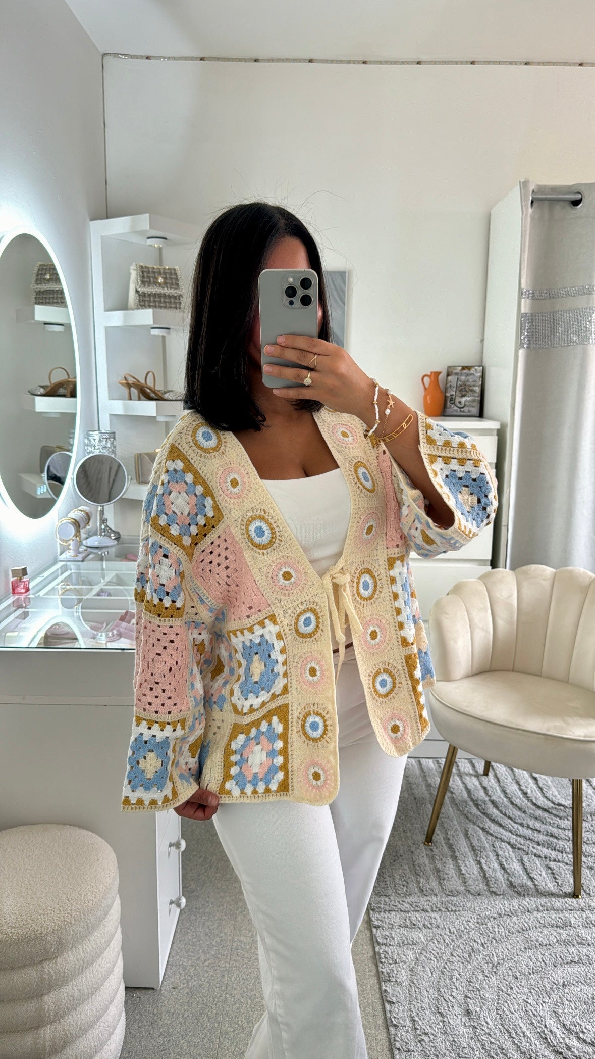 Cardigan en crochet à lacet multicolore