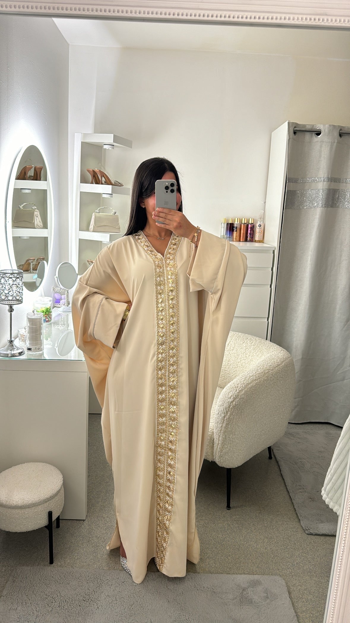 Abaya Sofia avec strass beige