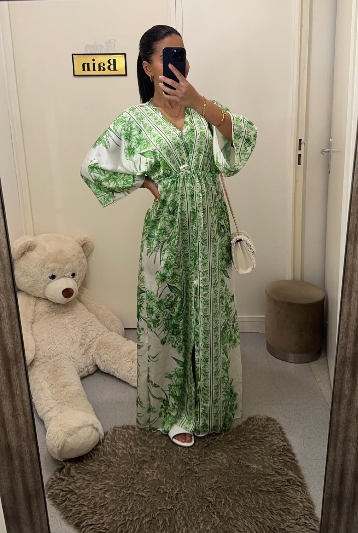Robe kimono à ceinture vert