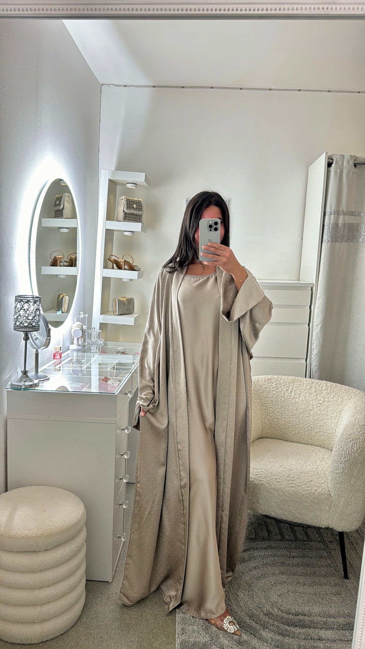 Abaya à strass beige