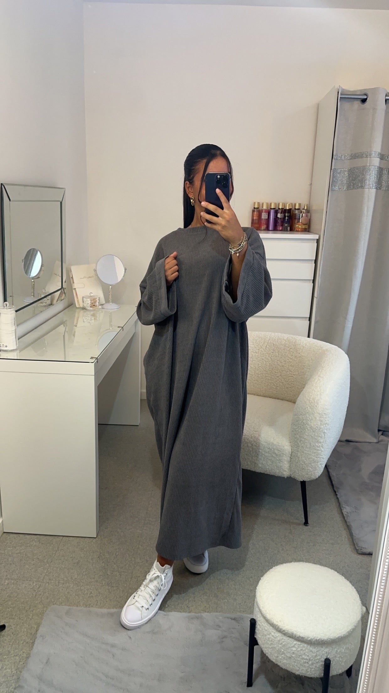 Robe velours longue épaisse gris