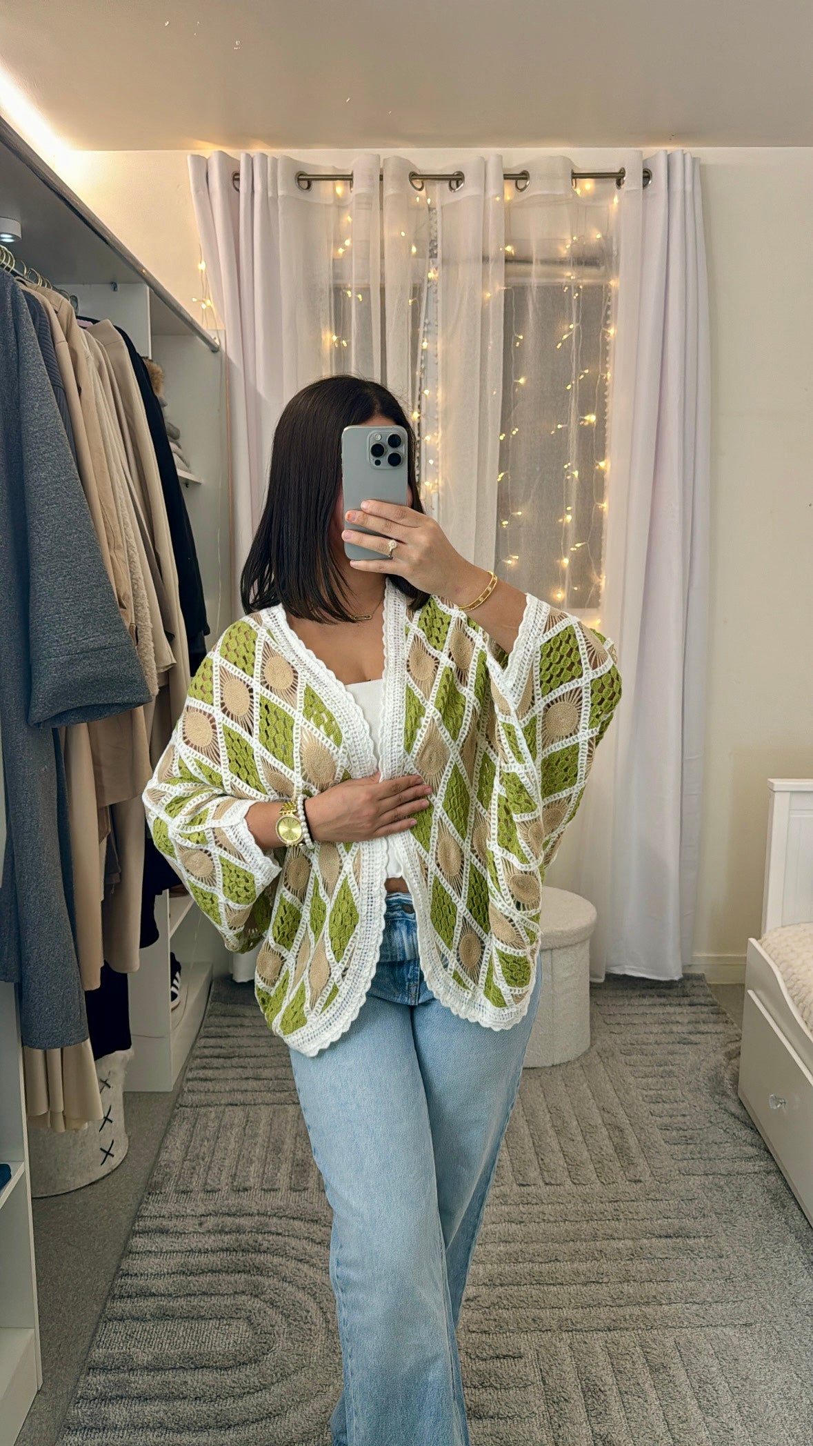 Gilet Amina style bohème vert