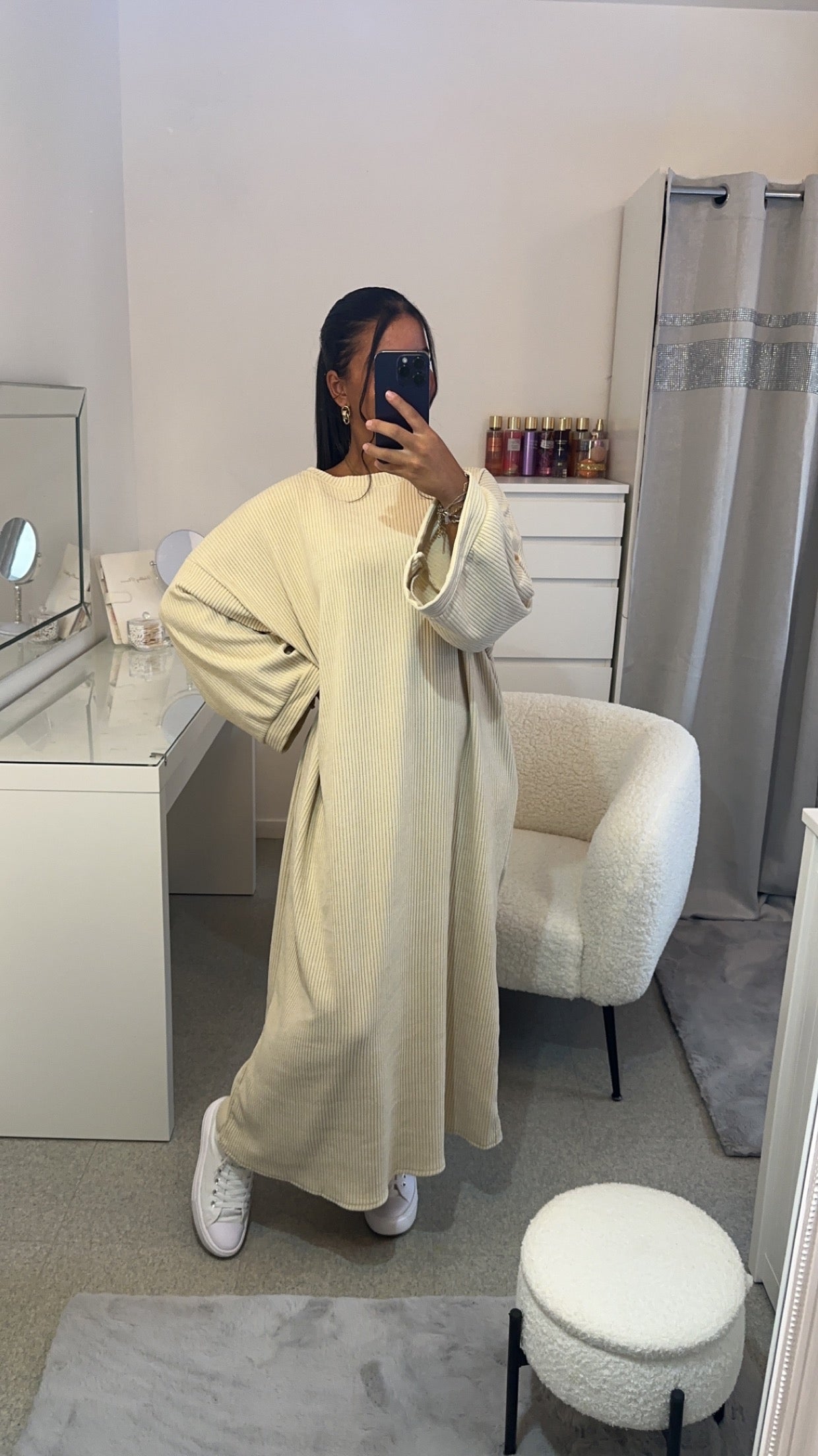 Robe velours longue épaisse beige