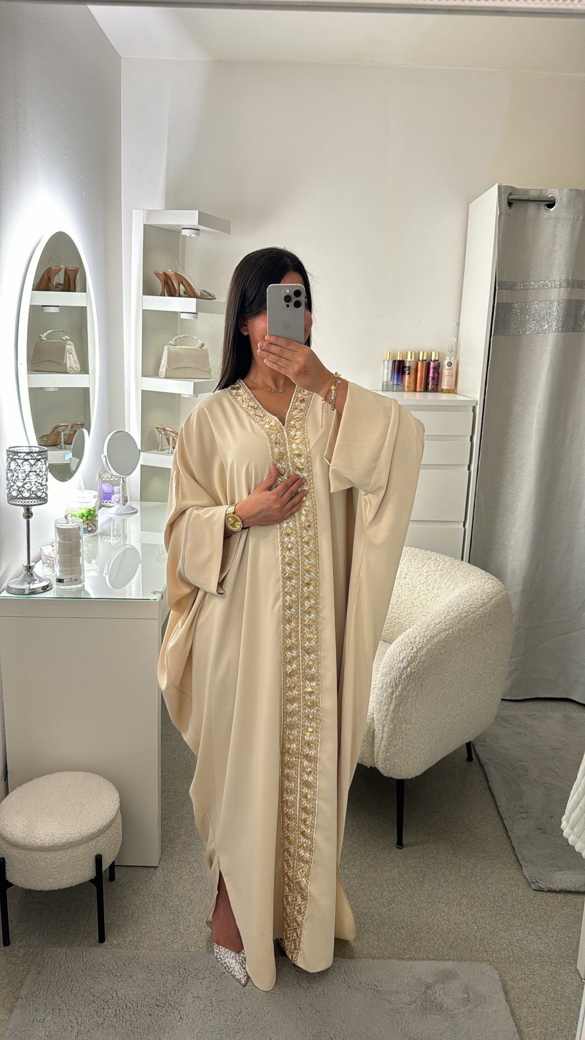 Abaya Sofia avec strass beige