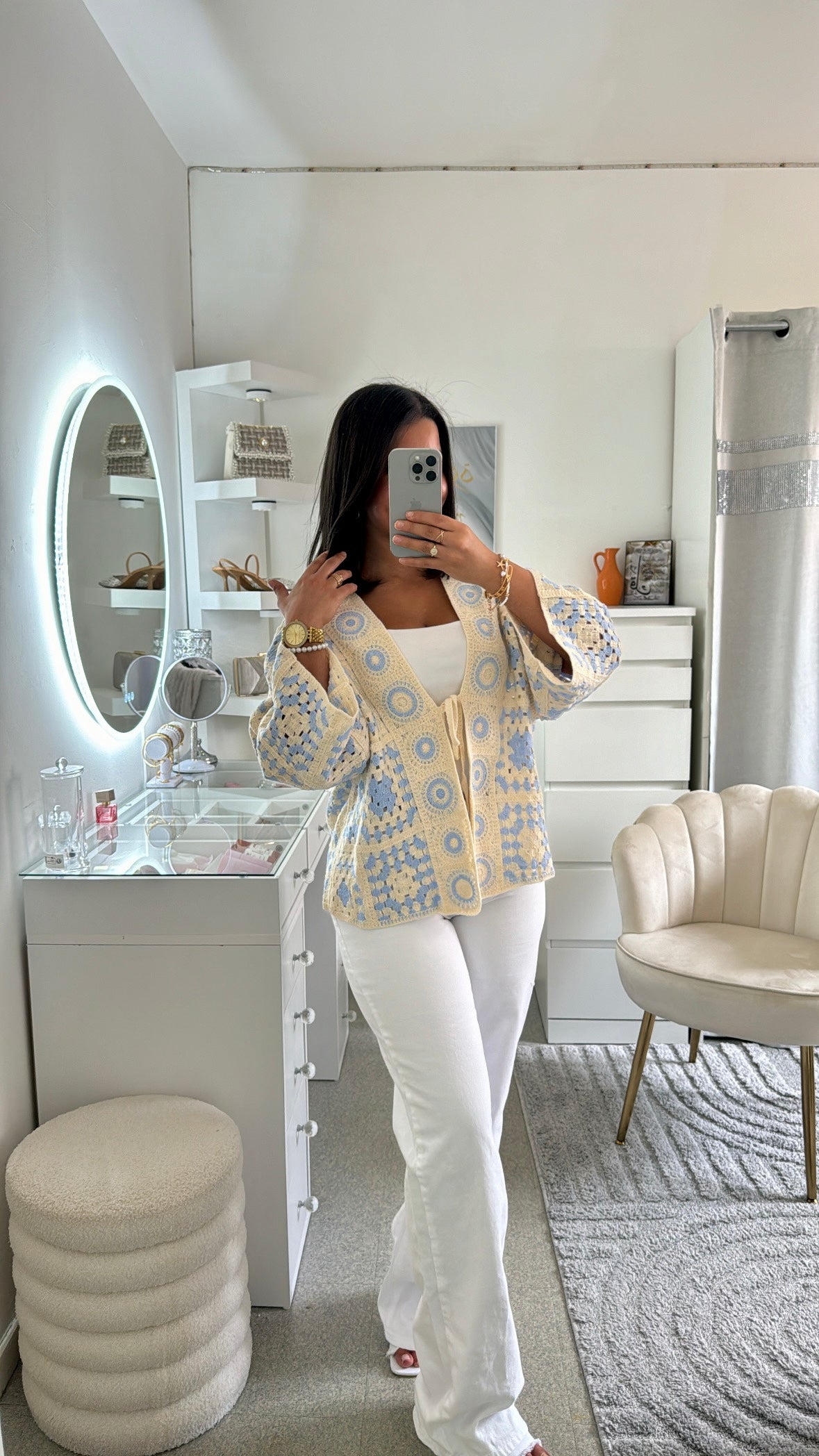 Cardigan en crochet à lacet bleu