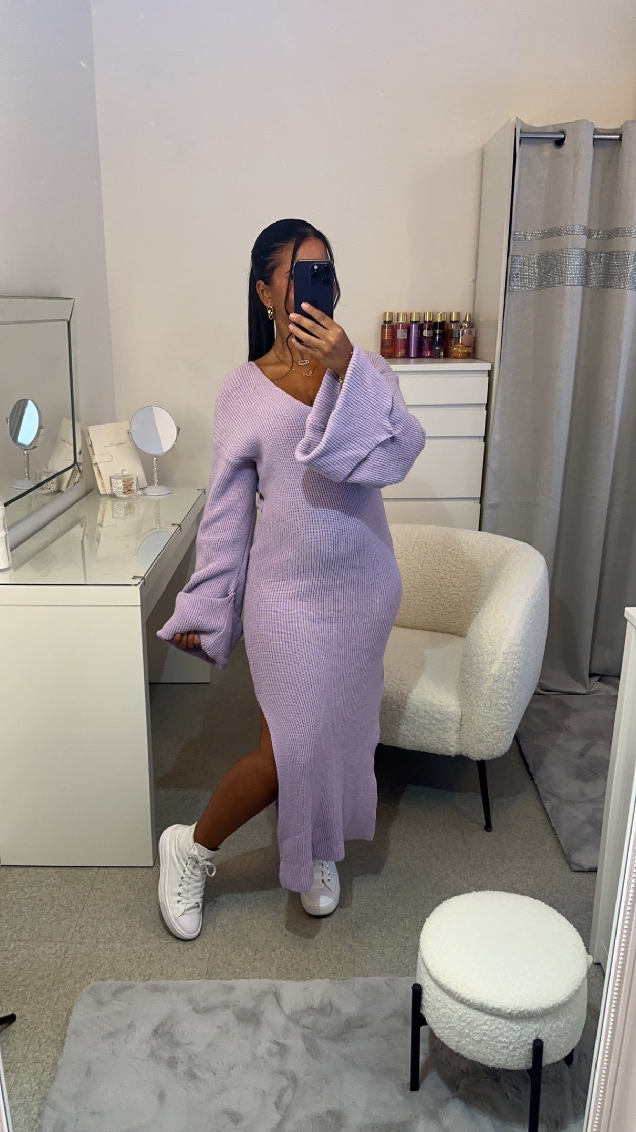 Robe à manche bouffante violet