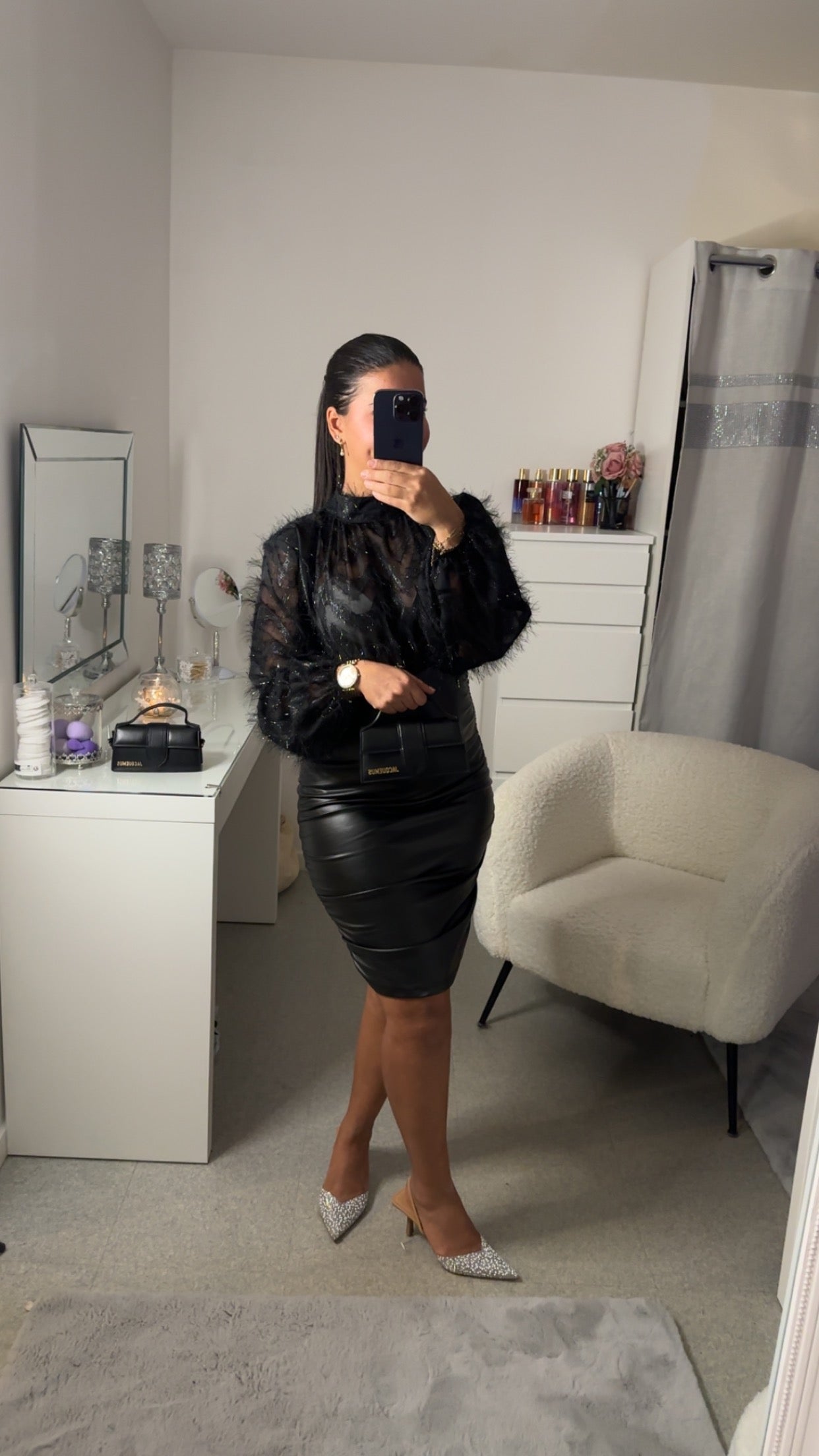 Robe bi matière à plume noir