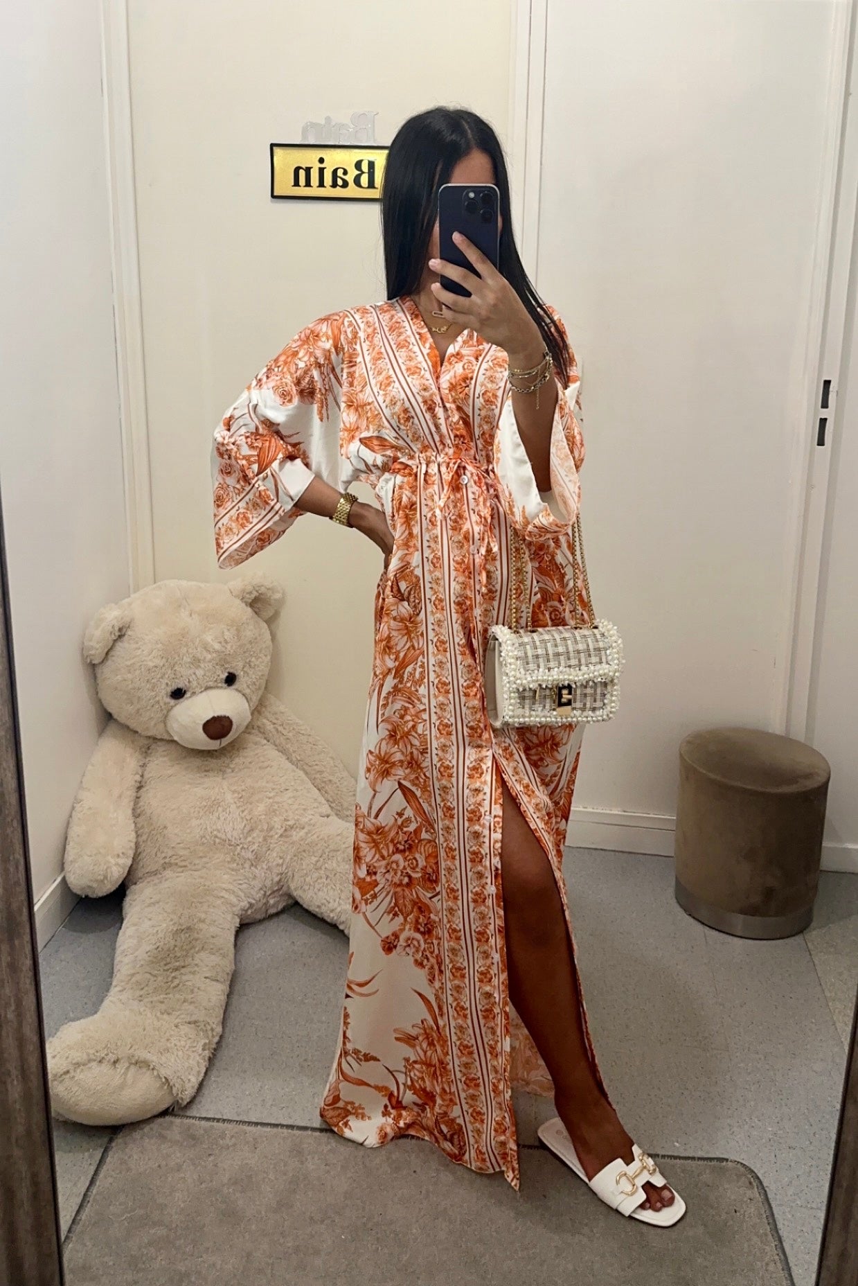 Robe kimono à ceinture orange