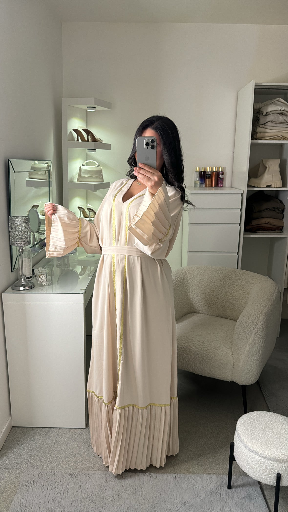 Abaya façon kimono beige