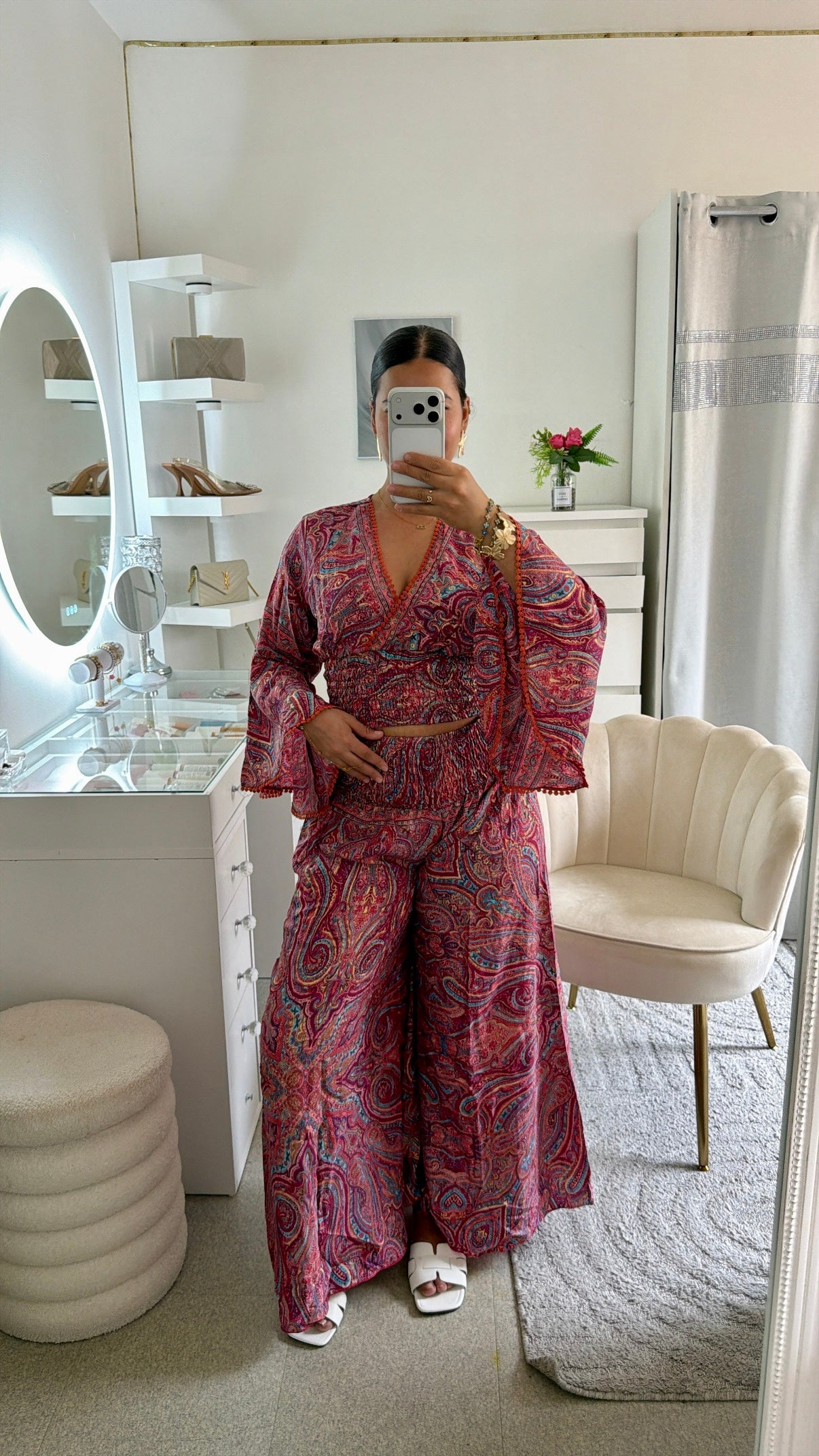 Ensemble Rana rose fuchsia imprimé cachemire