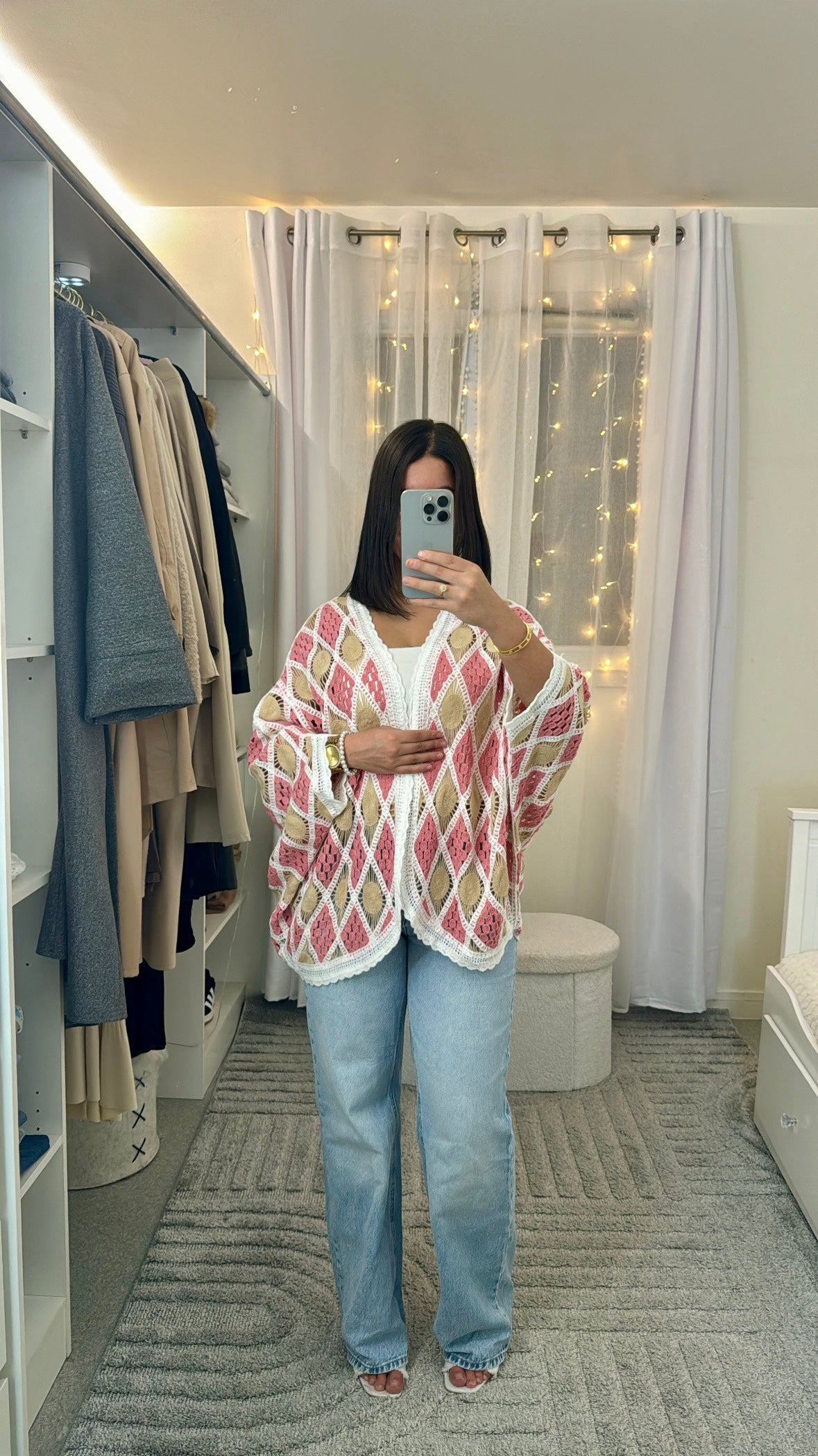 Gilet Amina style bohème rose