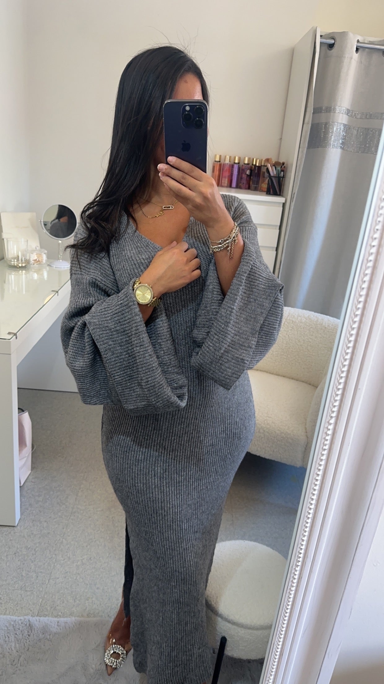 Robe manche bouffante gris