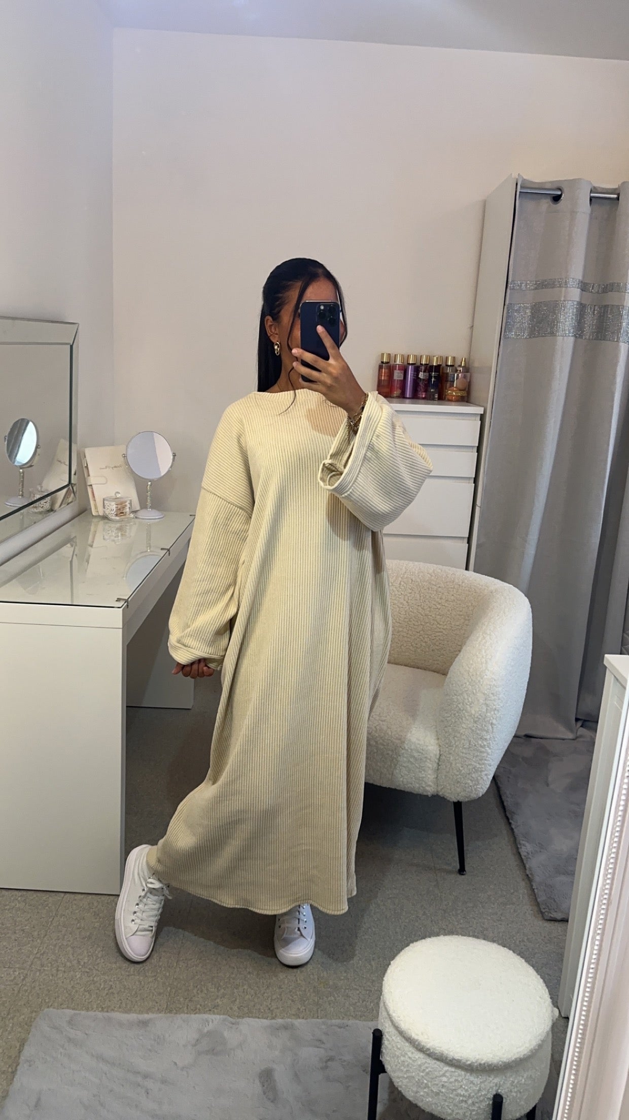 Robe velours longue épaisse beige