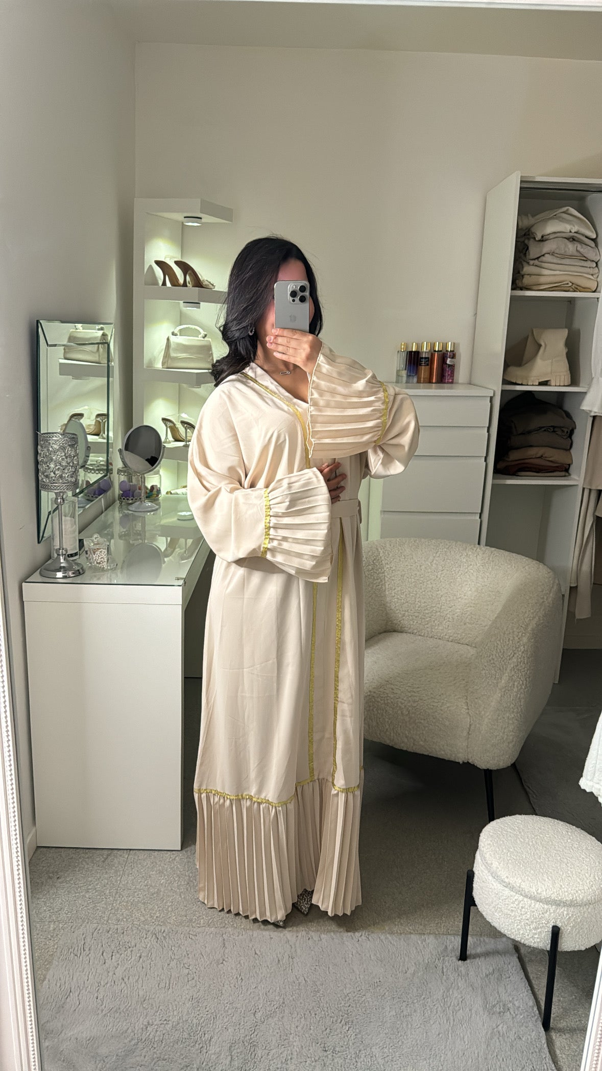 Abaya façon kimono beige