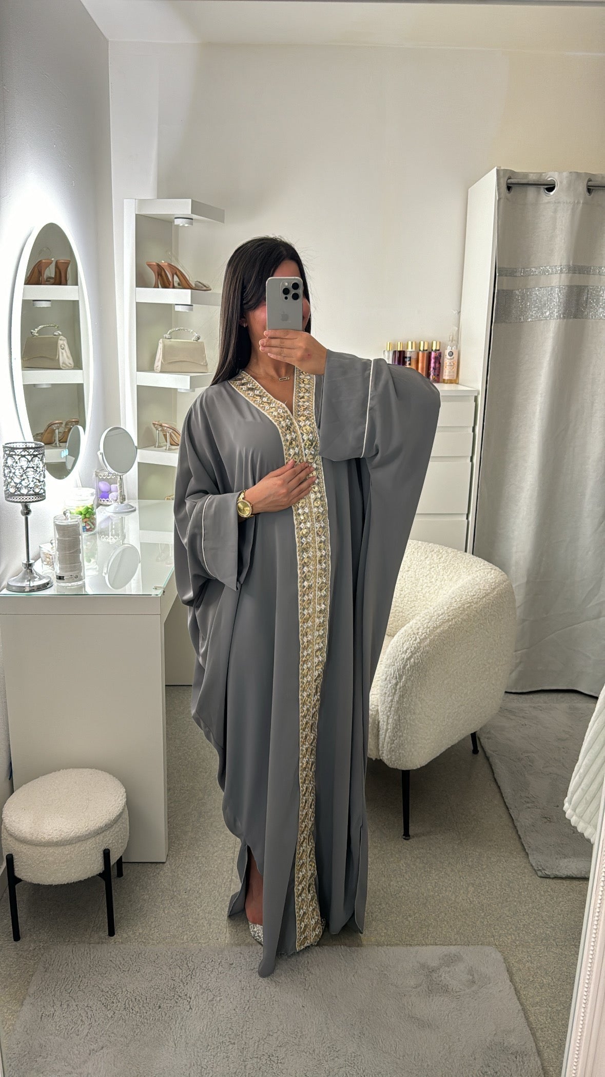 Abaya Sofia avec strass gris