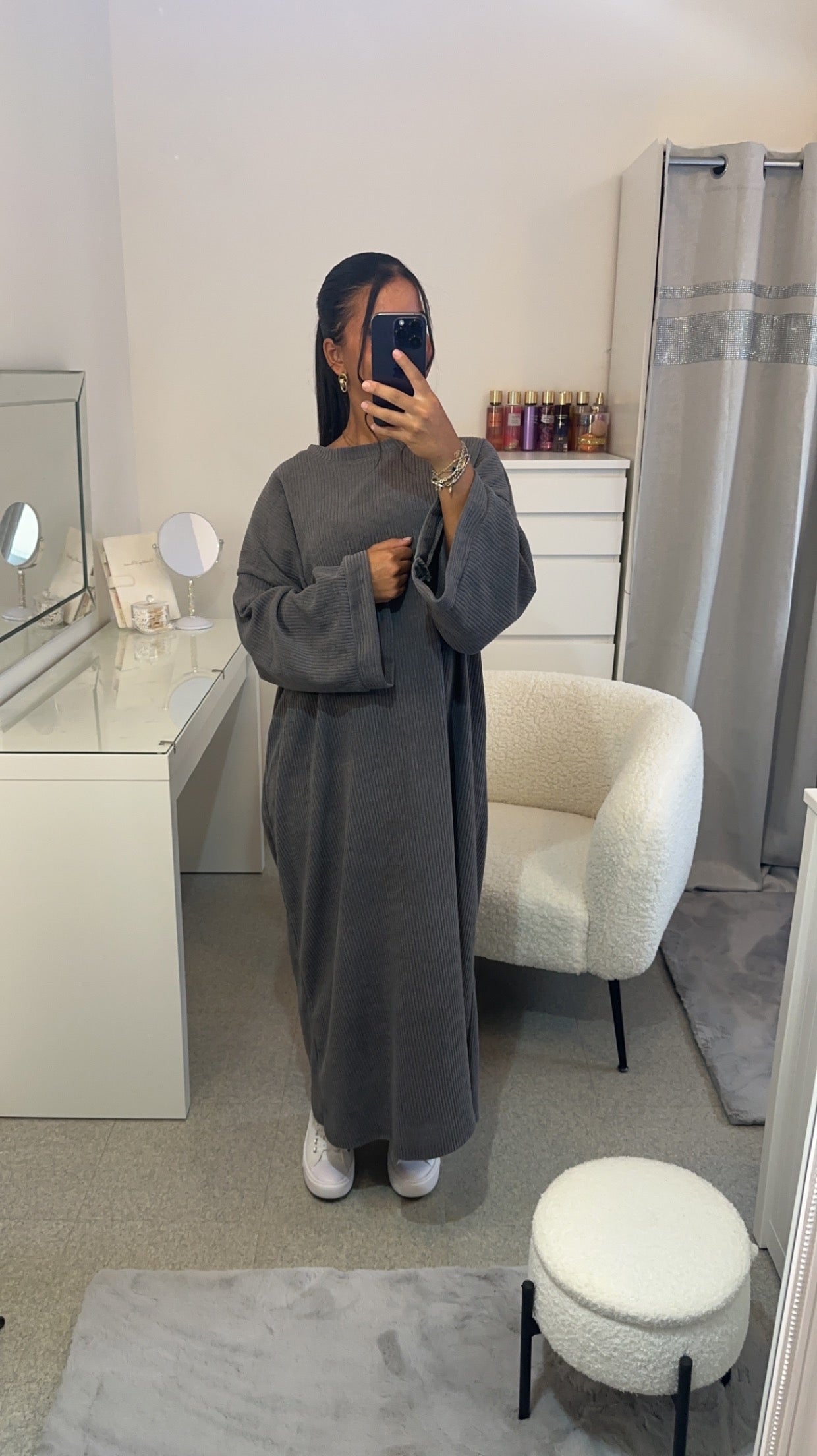 Robe velours longue épaisse gris