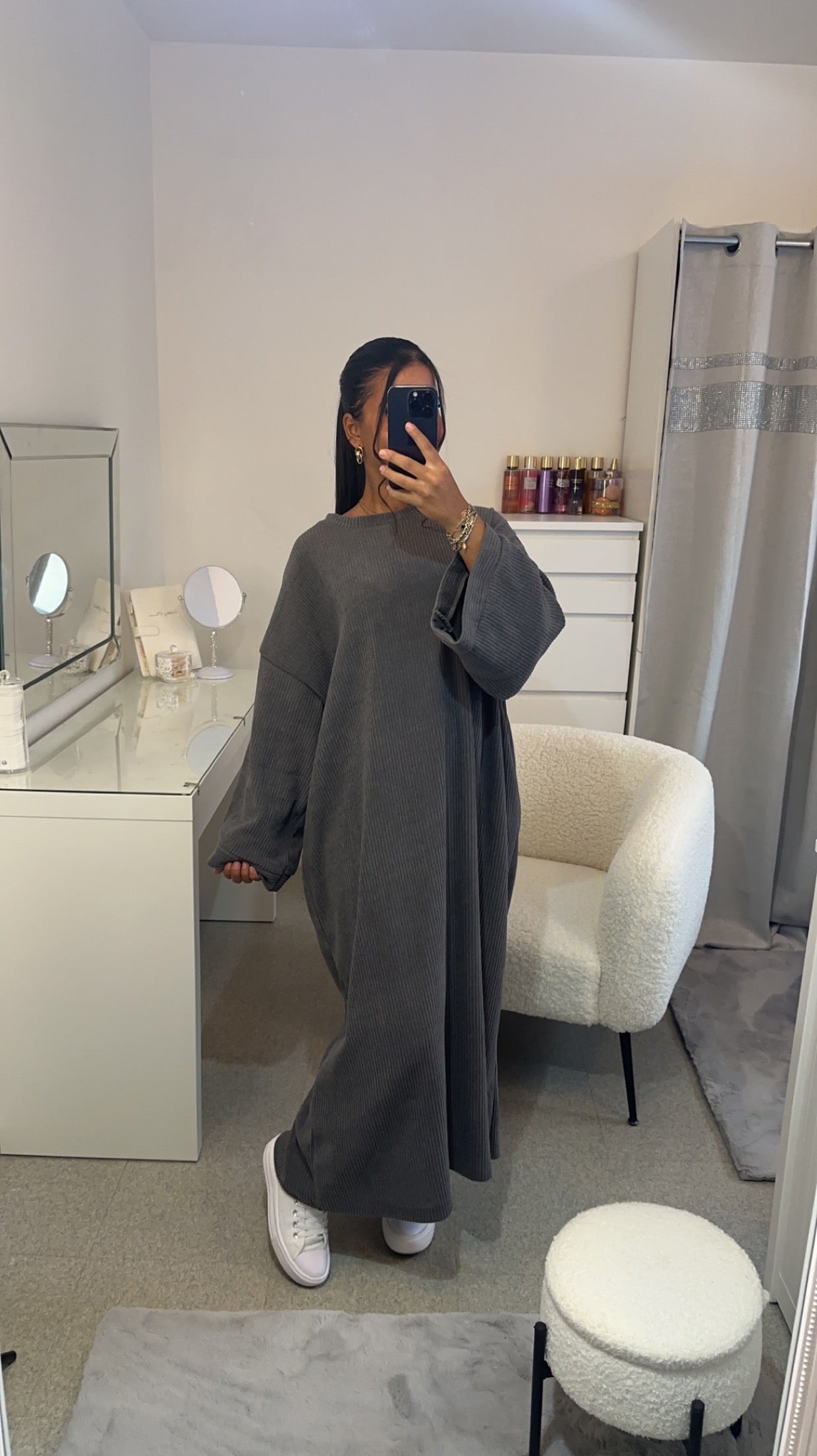 Robe velours longue épaisse gris