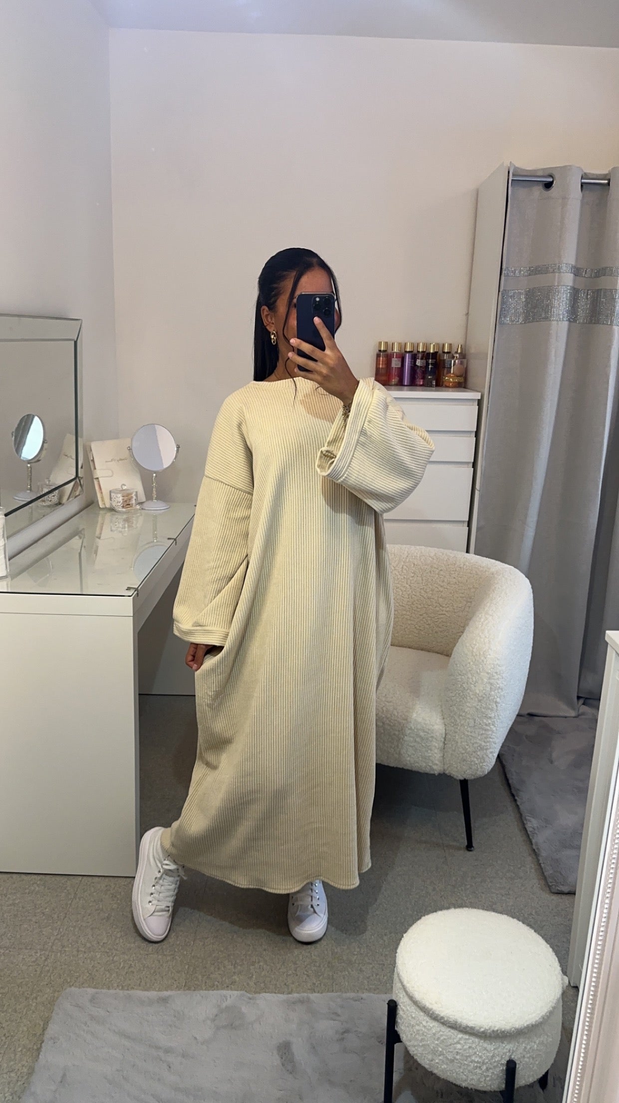 Robe velours longue épaisse beige